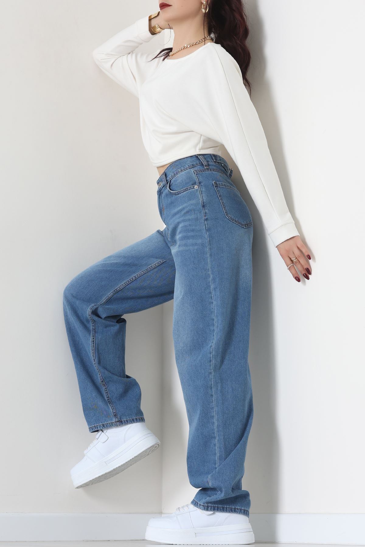 Tokalı Baggy Kot Pantolon Açıkmavi - 31558.2088.