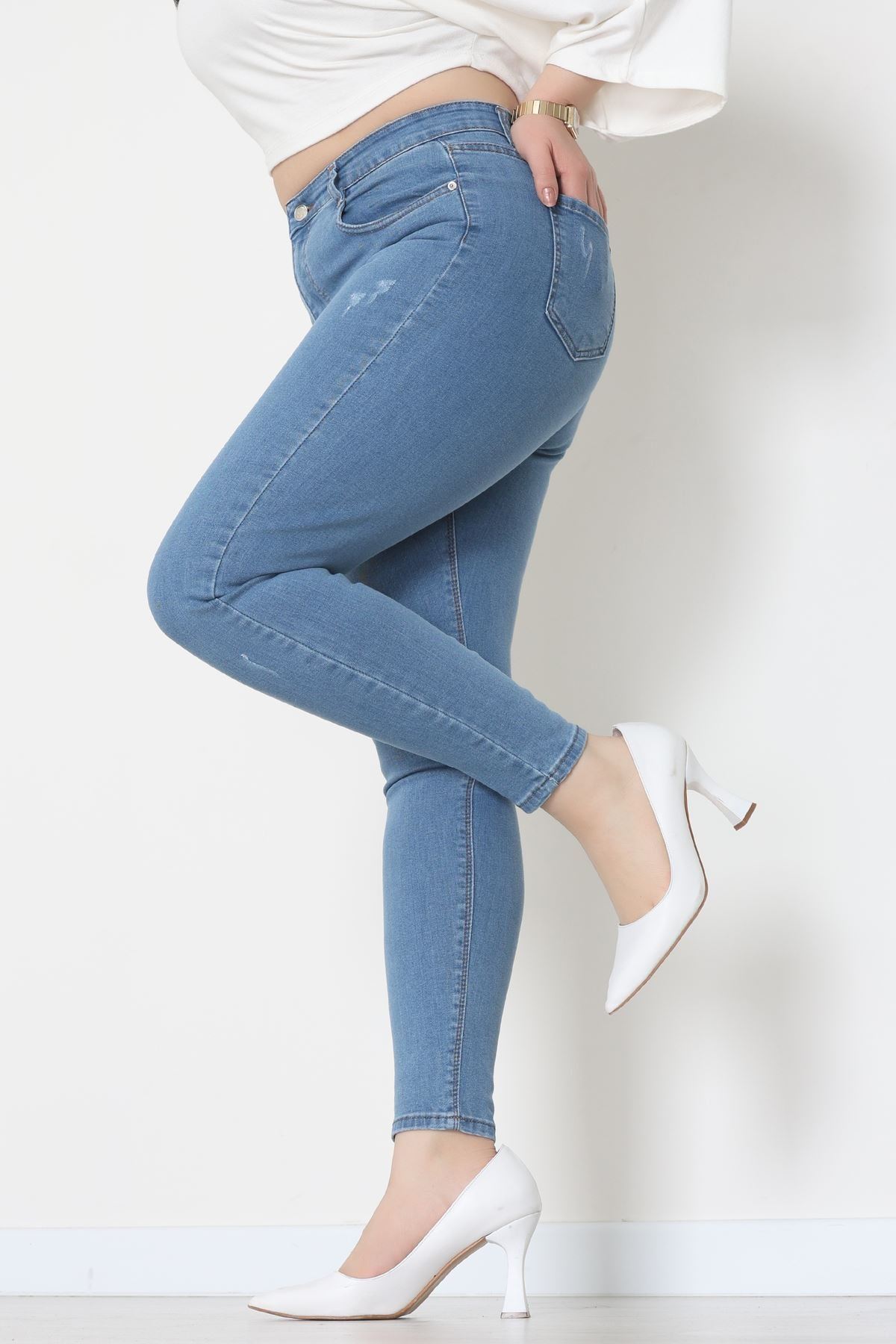 Lazer Kesim Büyük Beden Kot Pantolon Açıkmavi - 31828.2121.