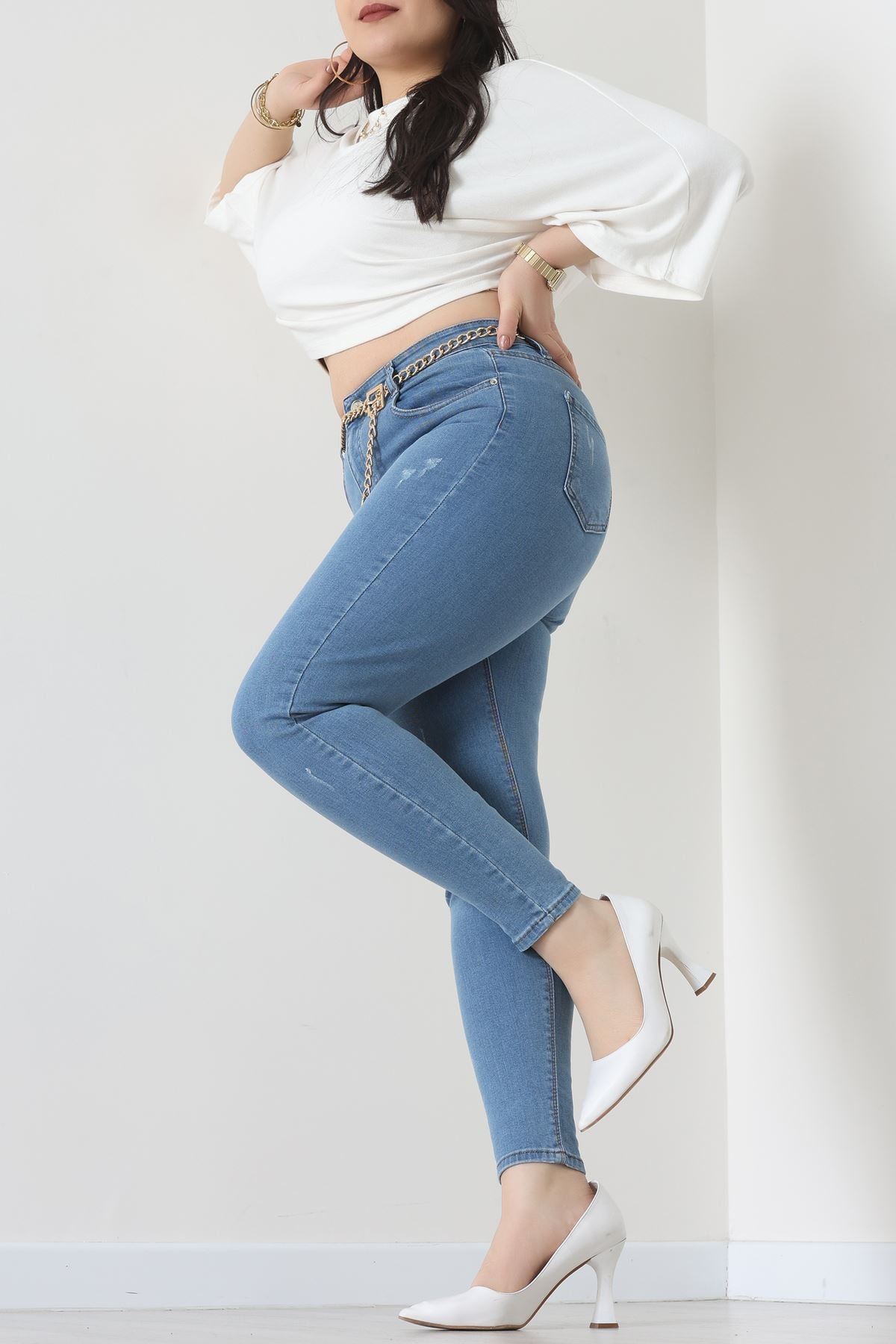 Lazer Kesim Büyük Beden Kot Pantolon Açıkmavi - 31828.2121.