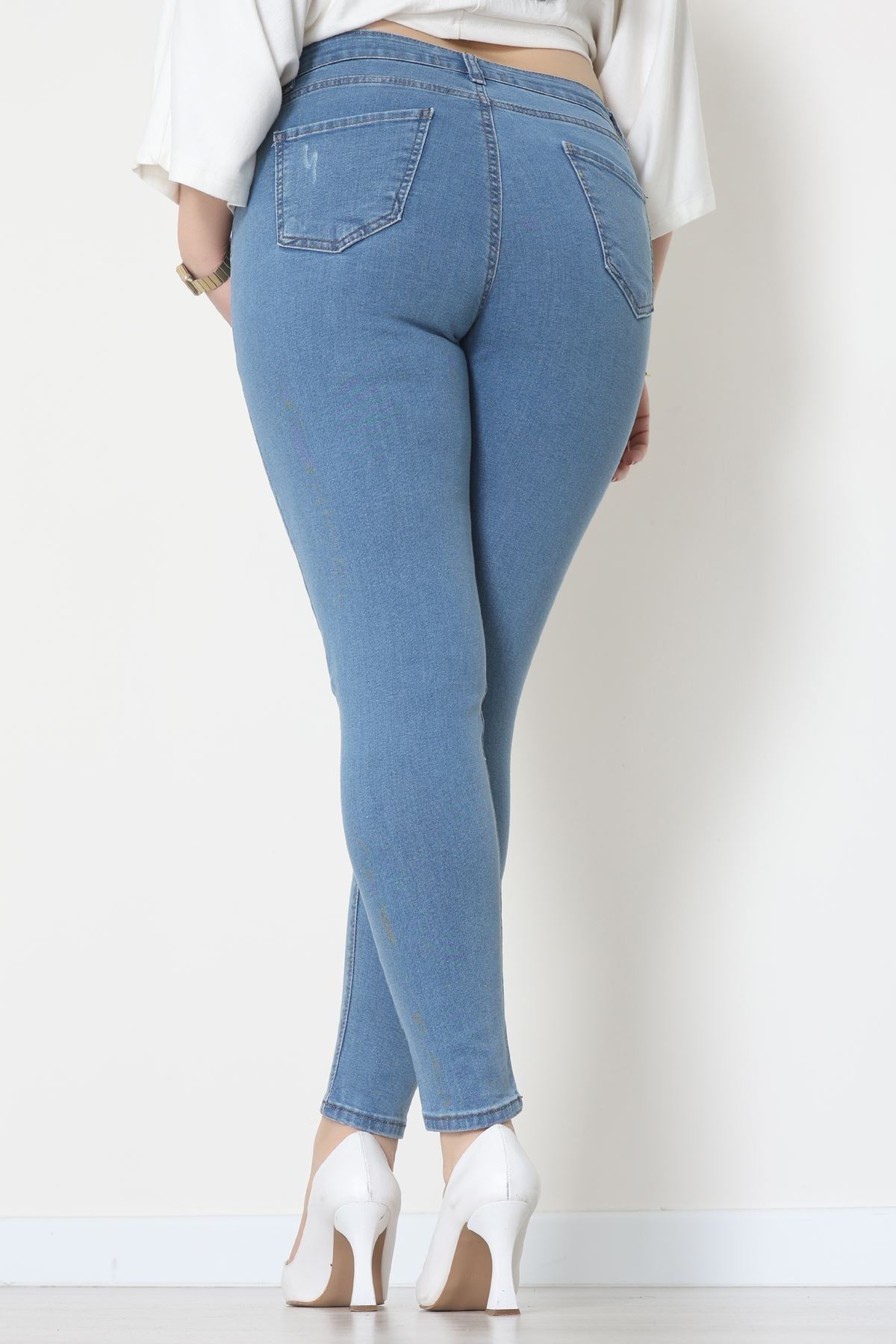 Lazer Kesim Büyük Beden Kot Pantolon Açıkmavi - 31828.2121.