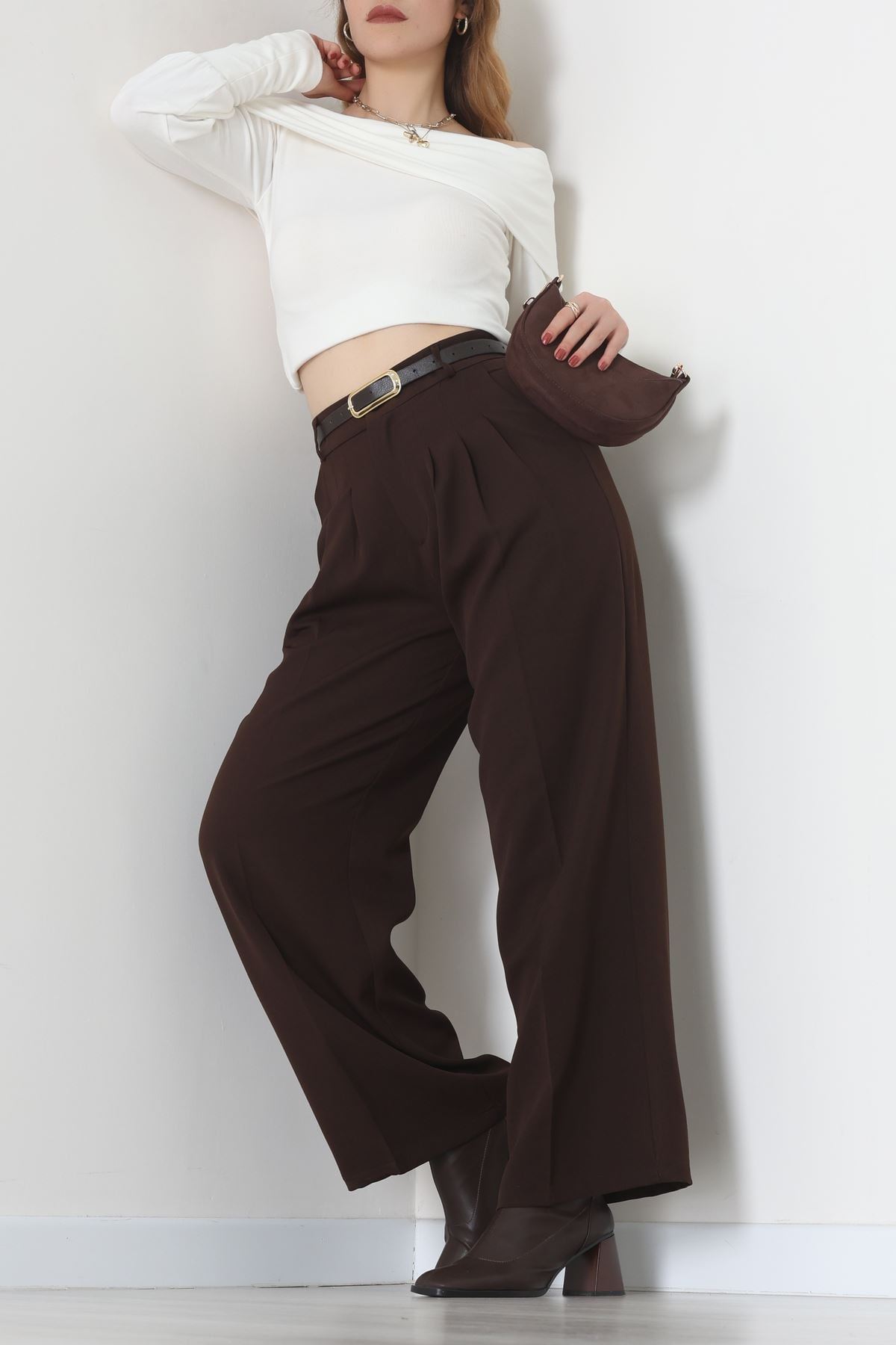 Premium Pileli Palazzo Pantolon Acıkahve - 51609.683.