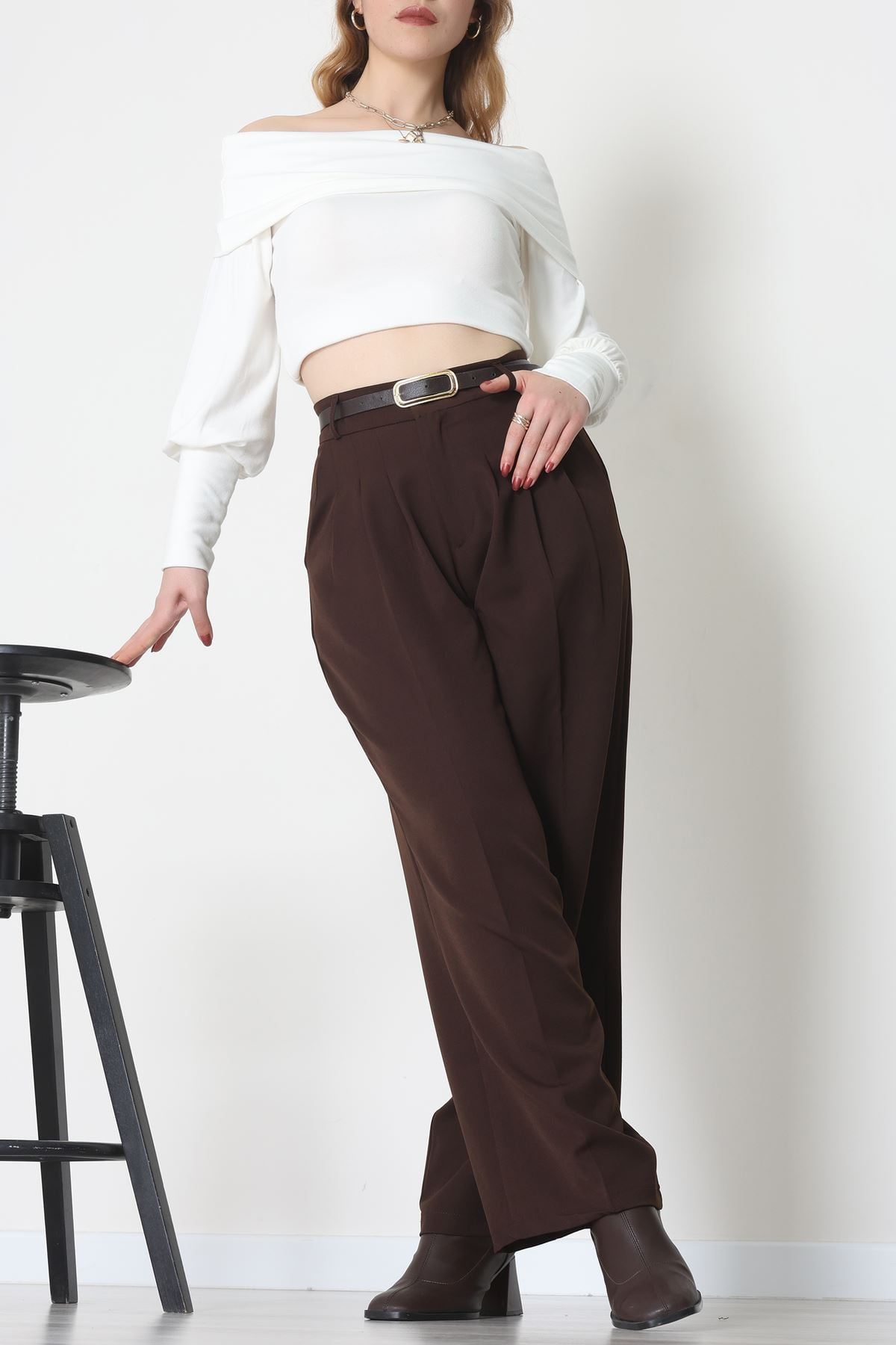 Premium Pileli Palazzo Pantolon Acıkahve - 51609.683.