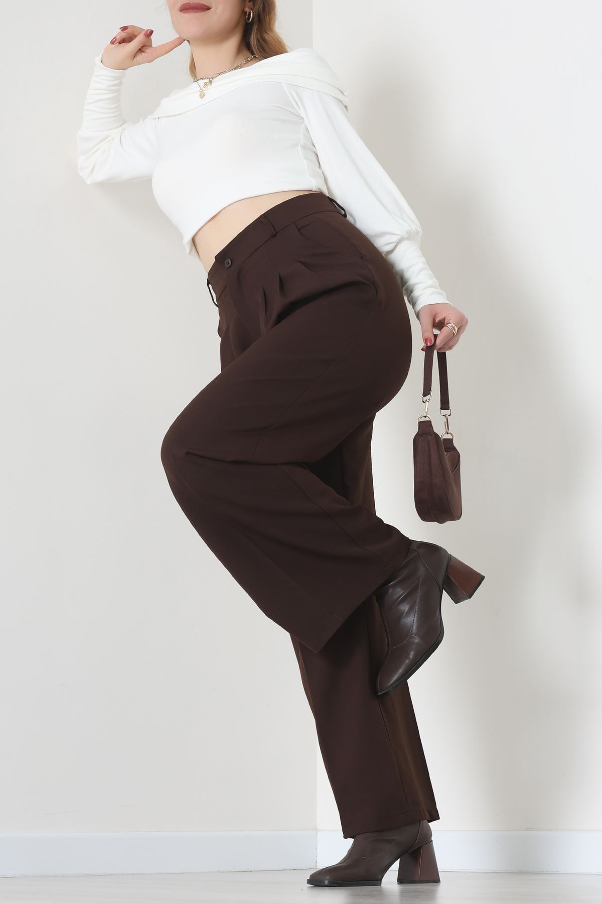 Premium Pileli Palazzo Pantolon Acıkahve - 51609.683.