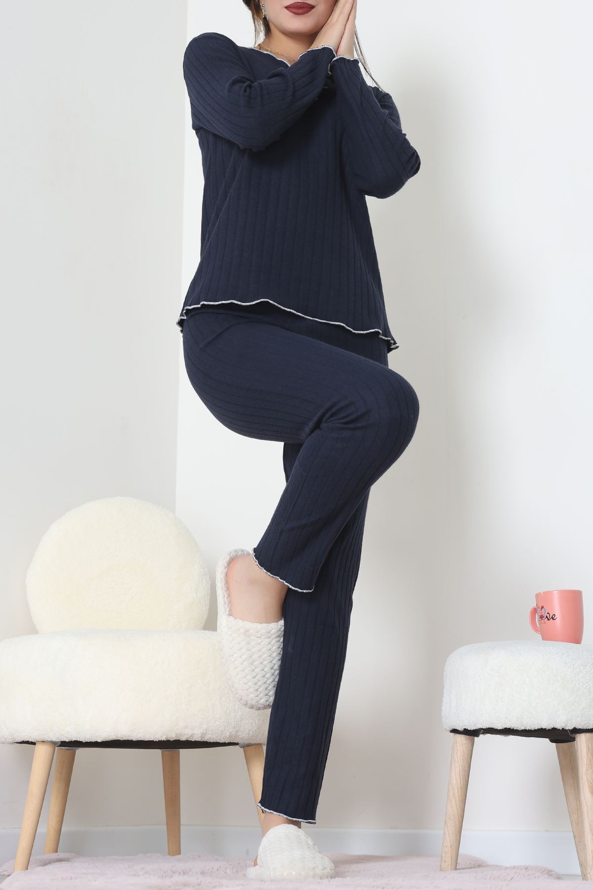 Fitilli İnterlok Pijama Takımı Lacivert - 70796.1048.