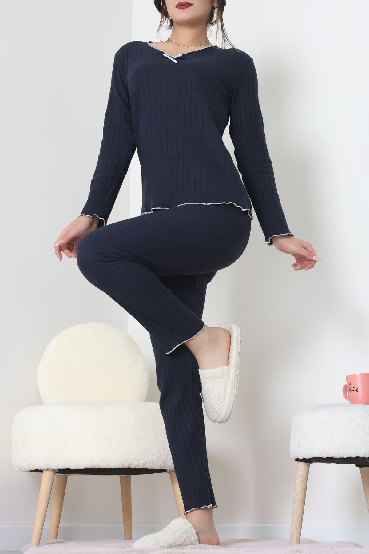 Fitilli İnterlok Pijama Takımı Lacivert - 70796.1048.