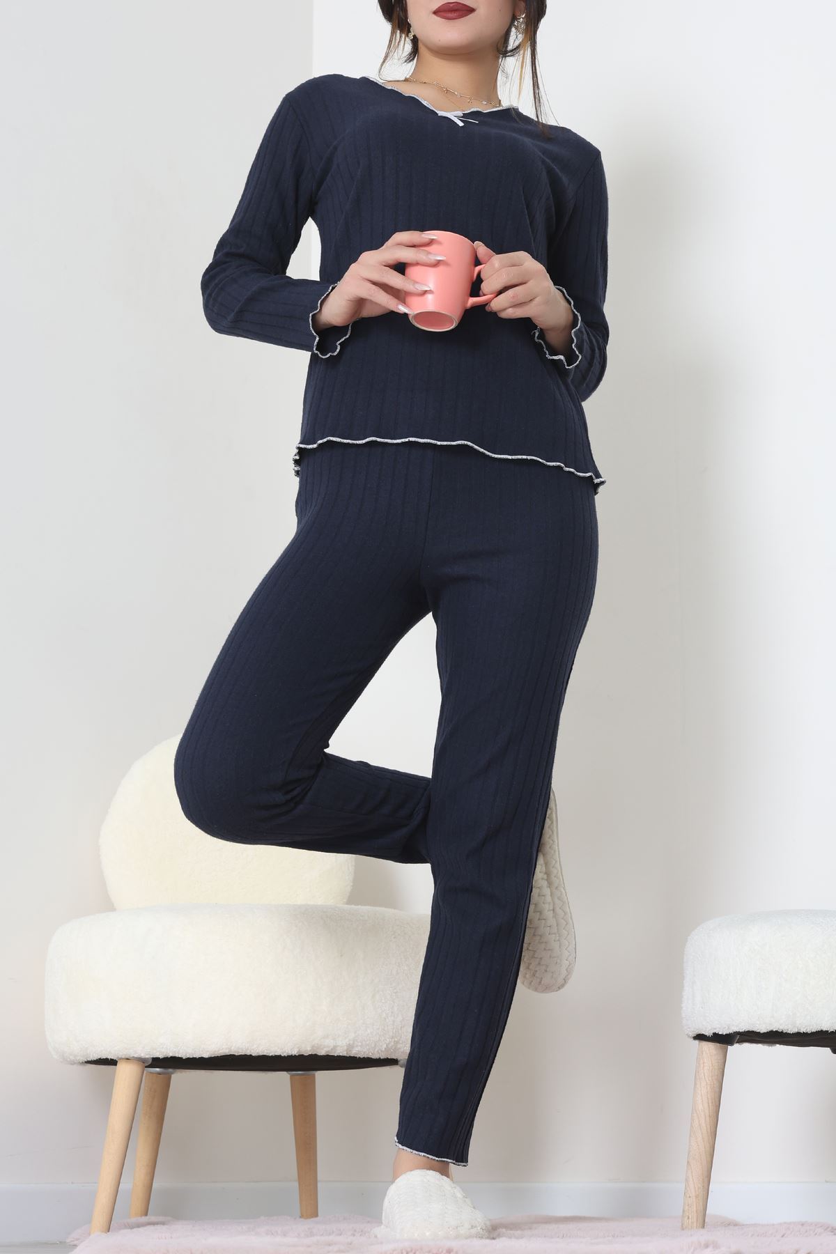 Fitilli İnterlok Pijama Takımı Lacivert - 70796.1048.