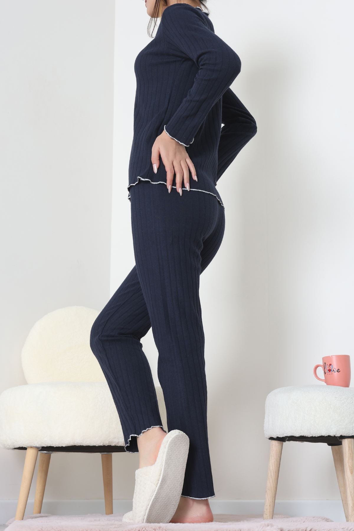 Fitilli İnterlok Pijama Takımı Lacivert - 70796.1048.