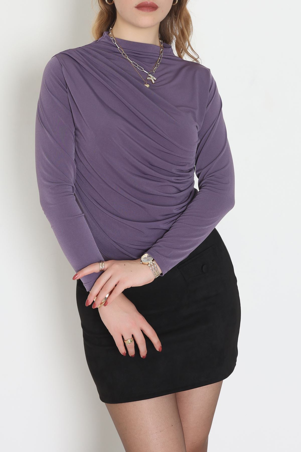 Drape Detay Sandy Bluz Eflatun - 70698.1949.