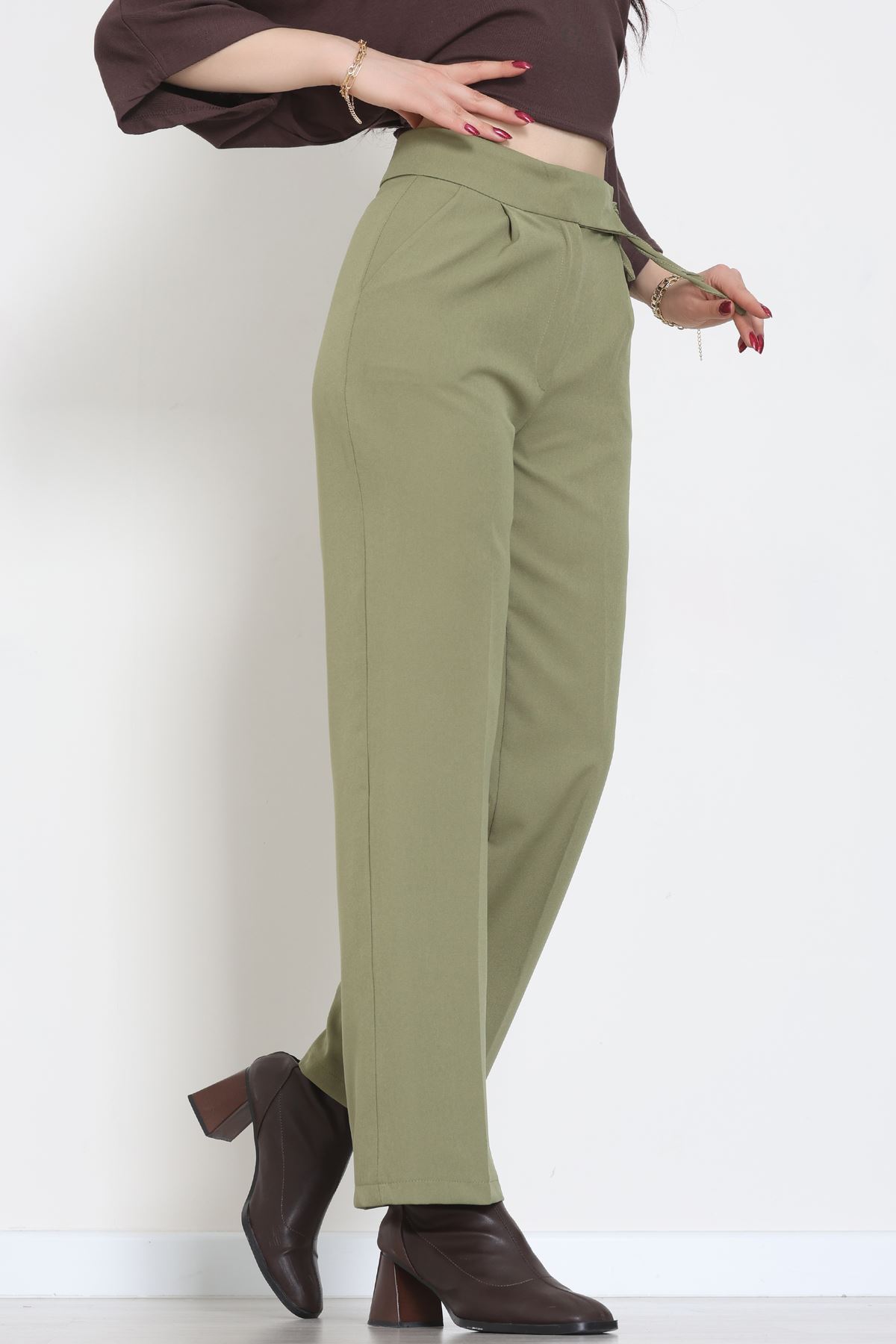 Double Kumaş İp Bağlamalı Palazzo Pantolon Çağla - 51268.683.