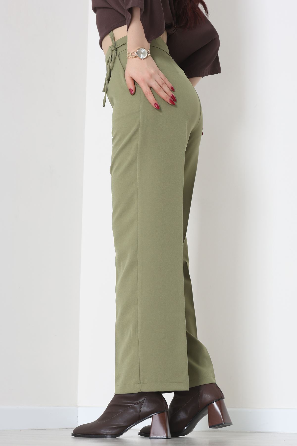 Double Kumaş İp Bağlamalı Palazzo Pantolon Çağla - 51268.683.