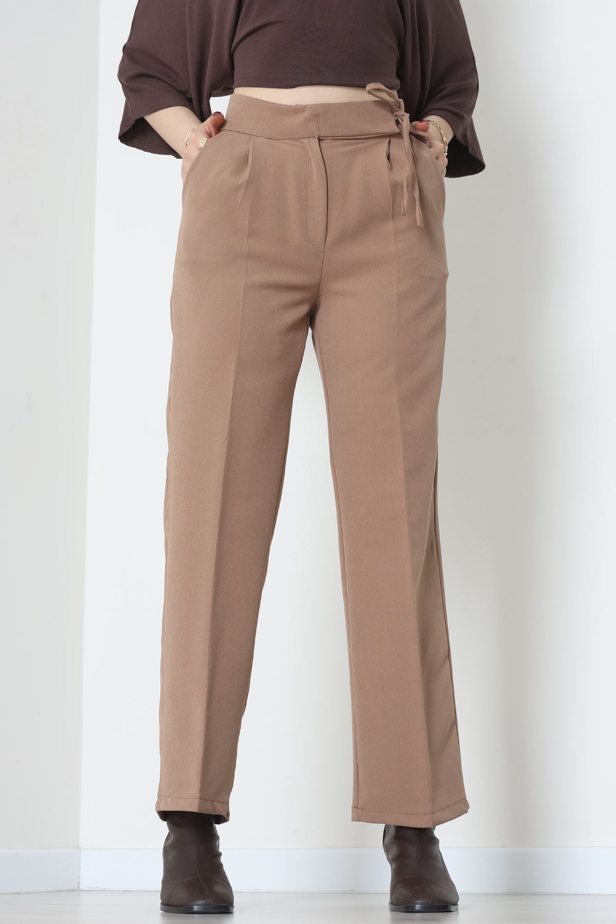 Double Kumaş İp Bağlamalı Palazzo Pantolon Sütlükahve - 51268.683.