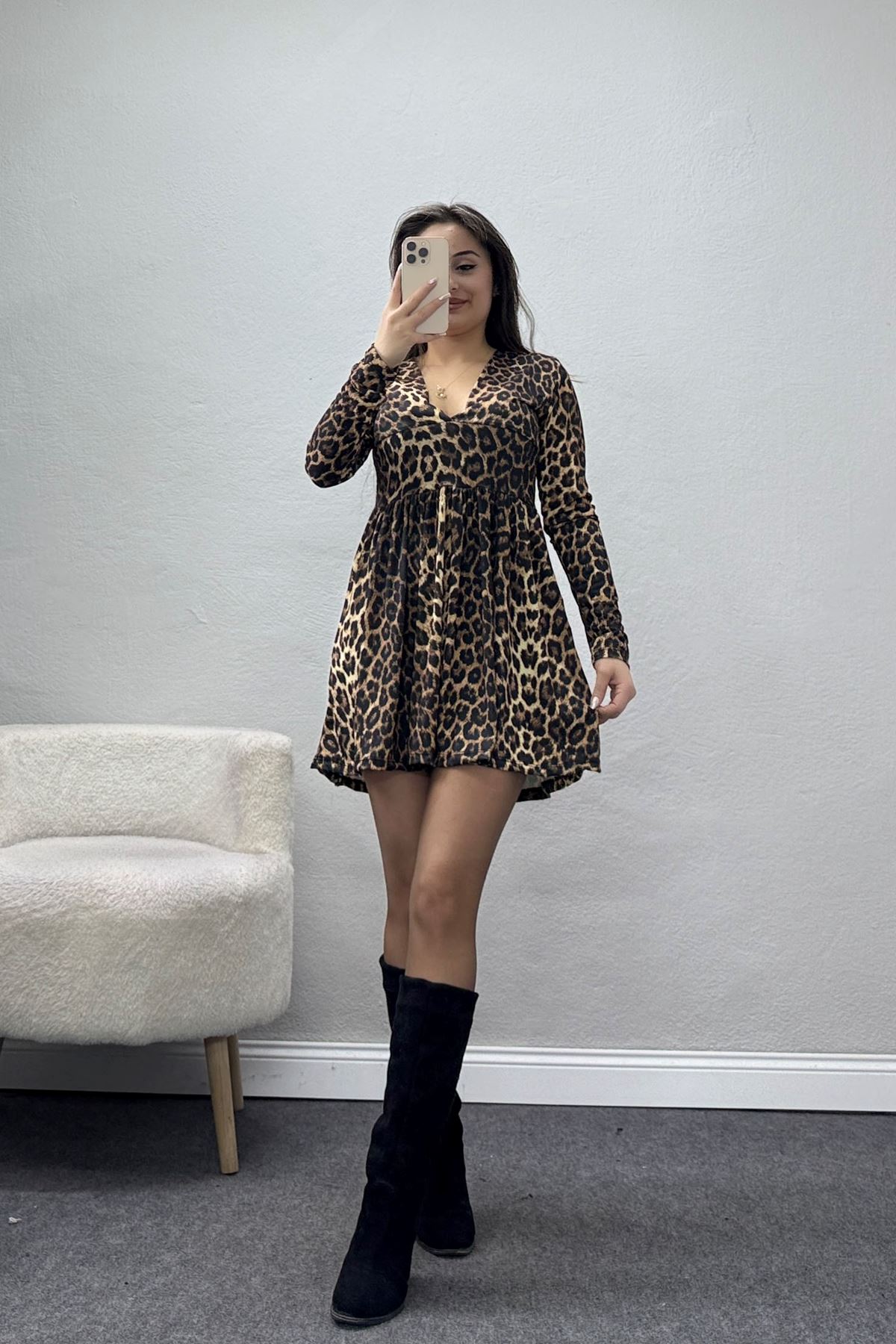 Sandy Kumaş Mini Elbise Leopar - 70817.1794.