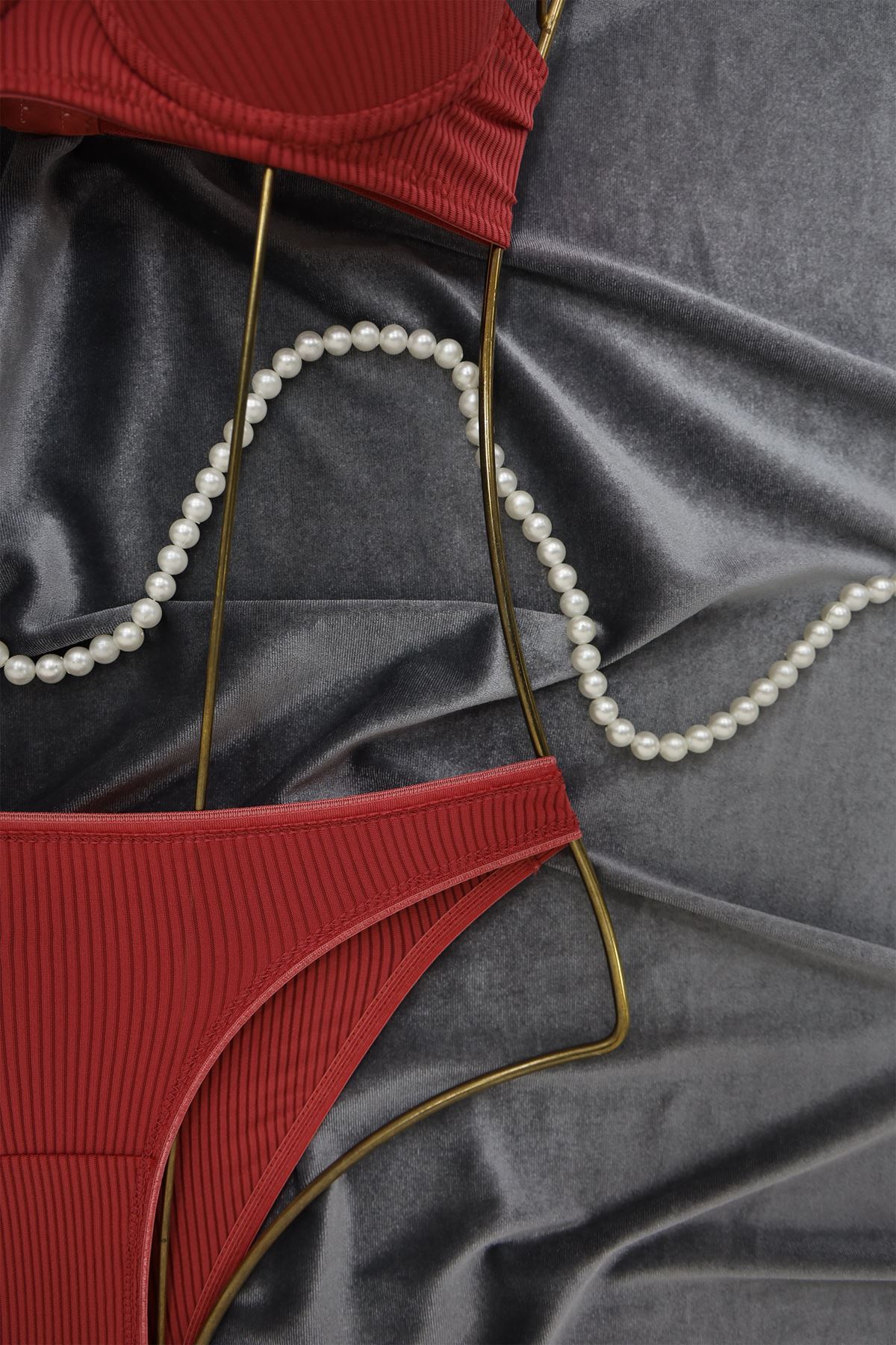 Sütyen Takım Çizgili Dolgulu Kiremit - 2530.1783.