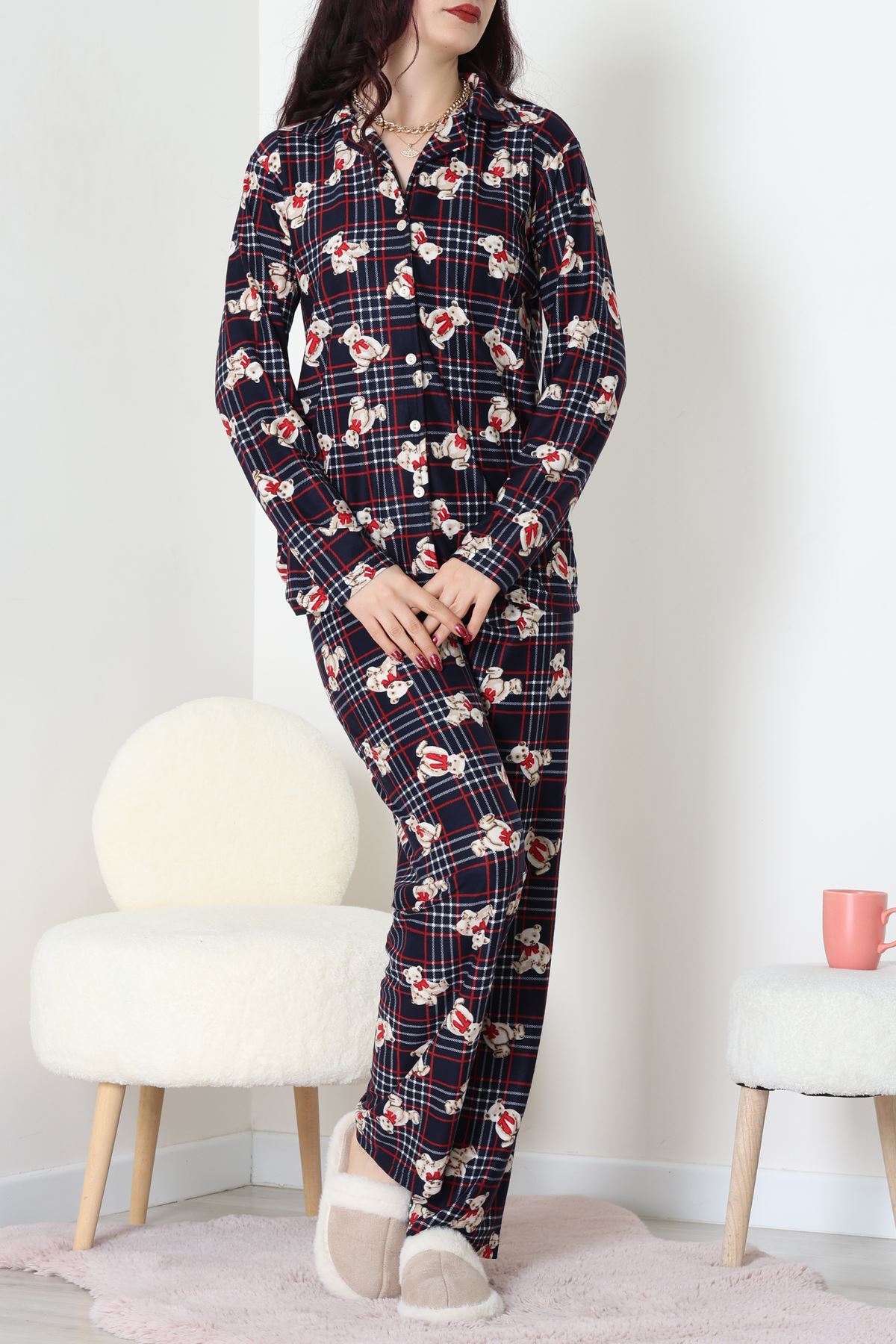 Düğmeli Süet Takım Ekoseayı - 450.1287.