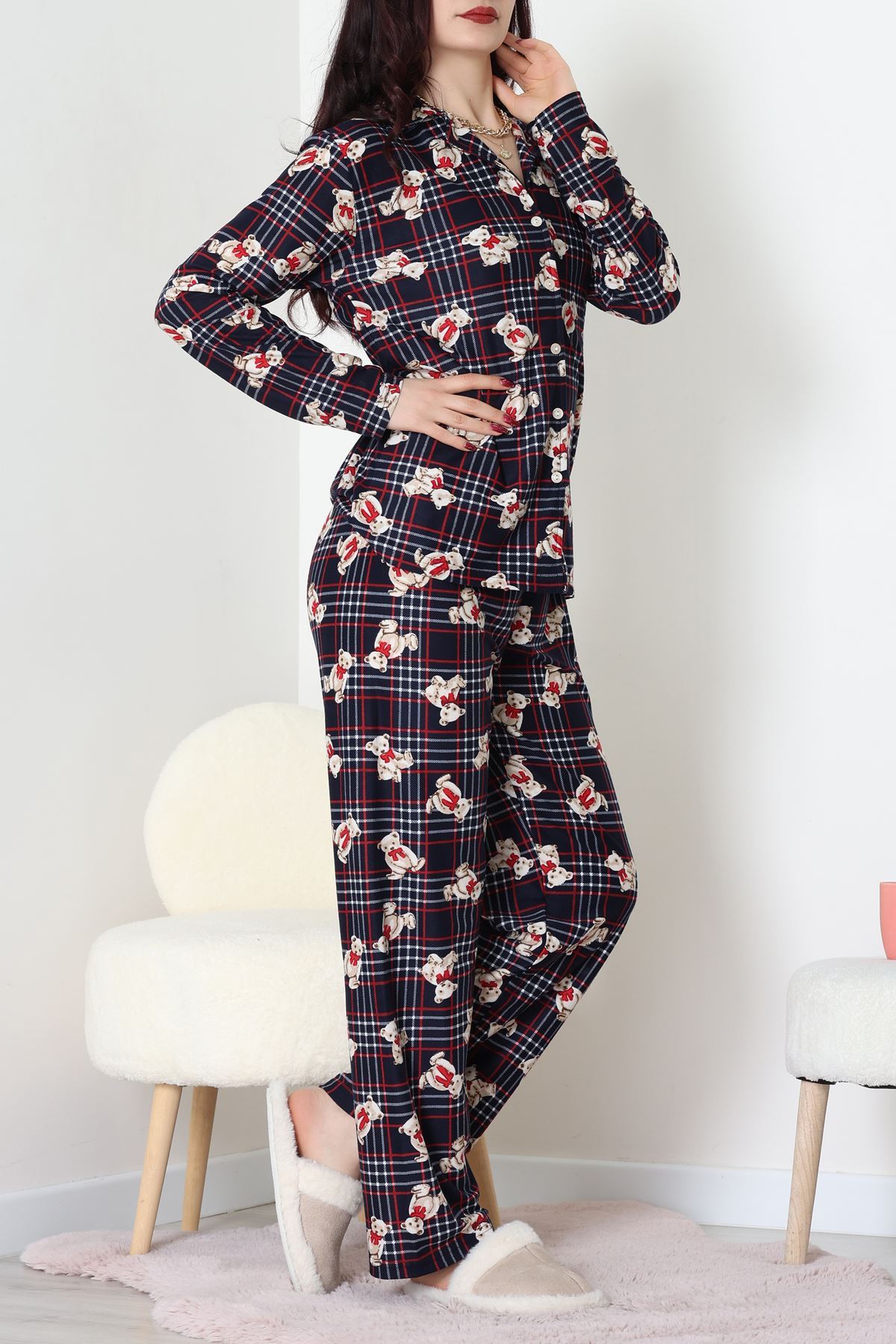 Düğmeli Süet Takım Ekoseayı - 450.1287.