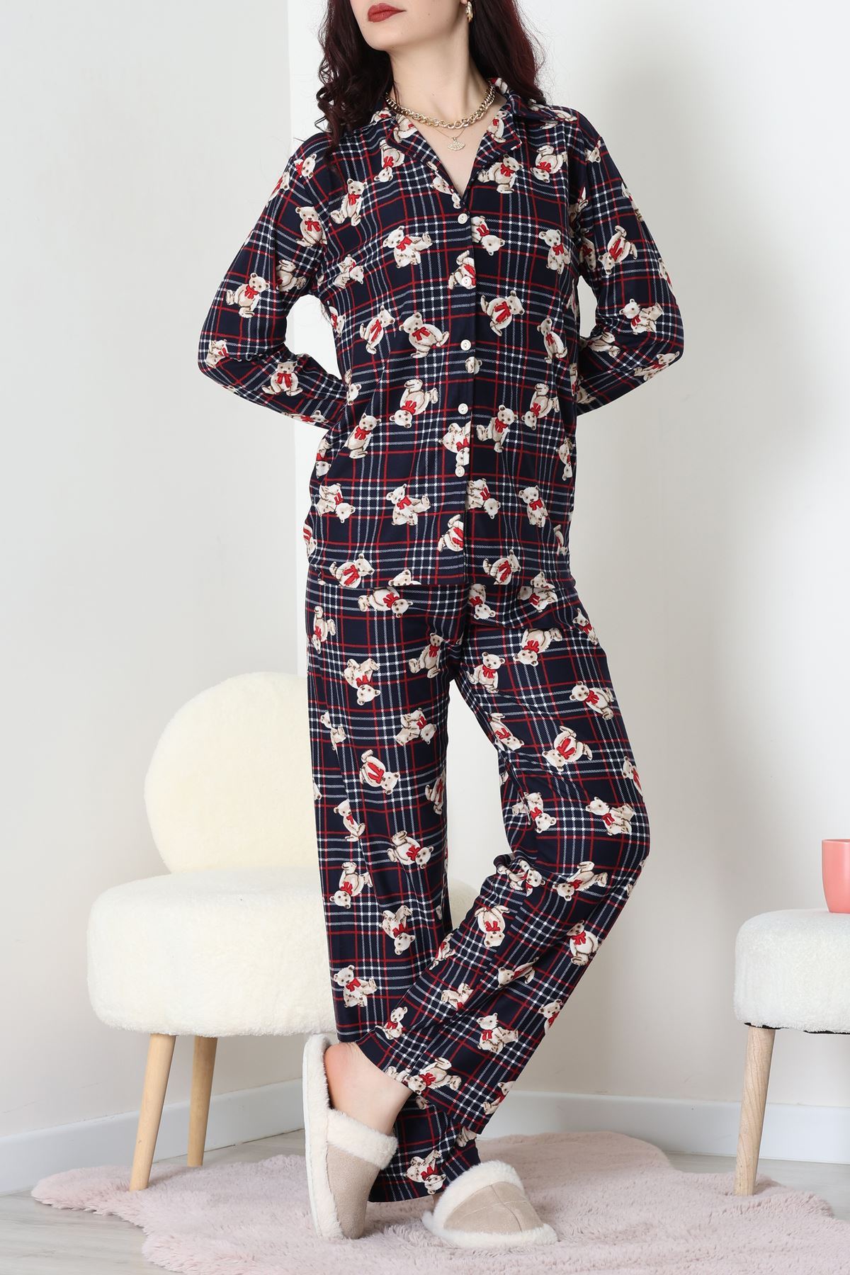 Düğmeli Süet Takım Ekoseayı - 450.1287.