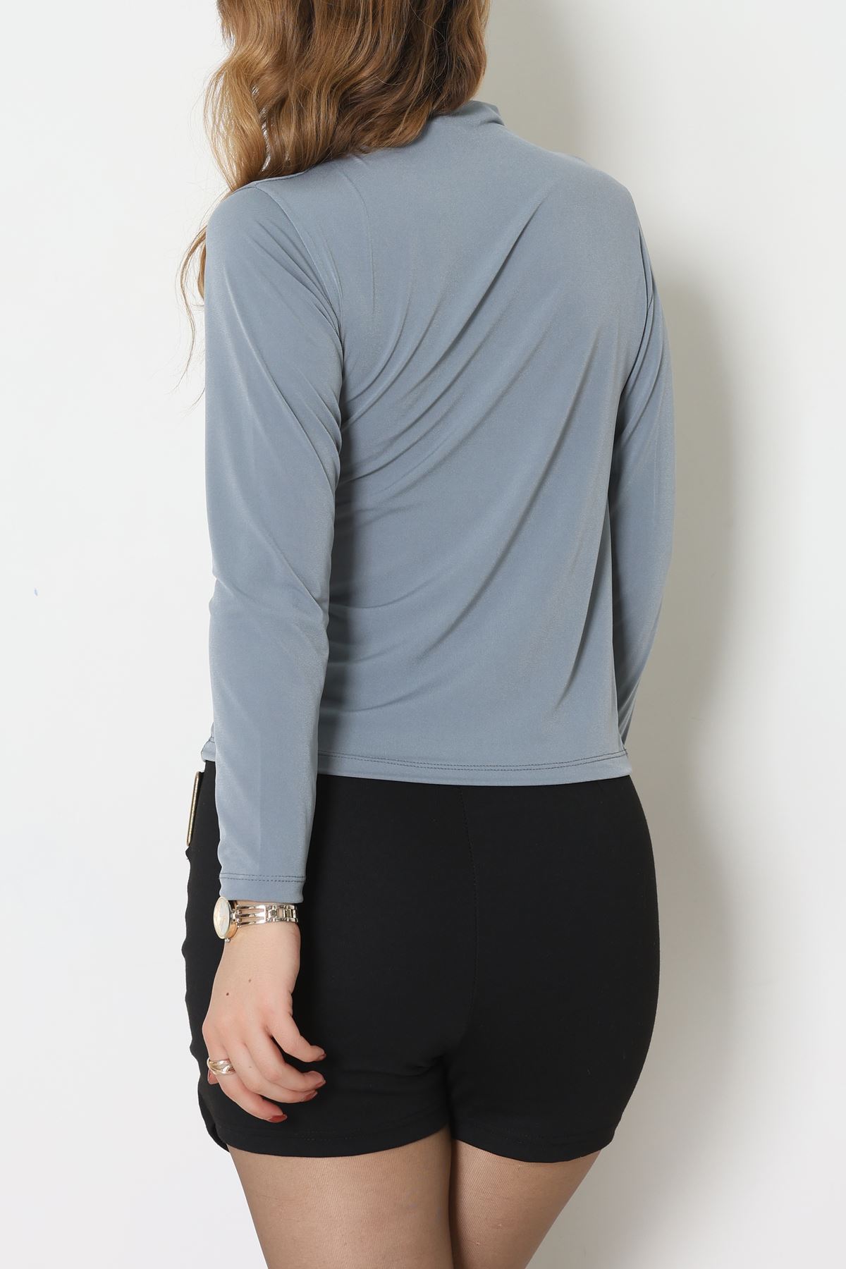 Drape Detay Sandy Bluz Gri - 70698.1949.