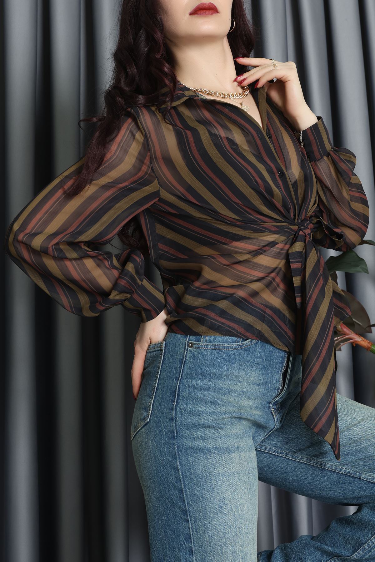 Yandan Bağlamalı Gömlek Haki - 80743.444.