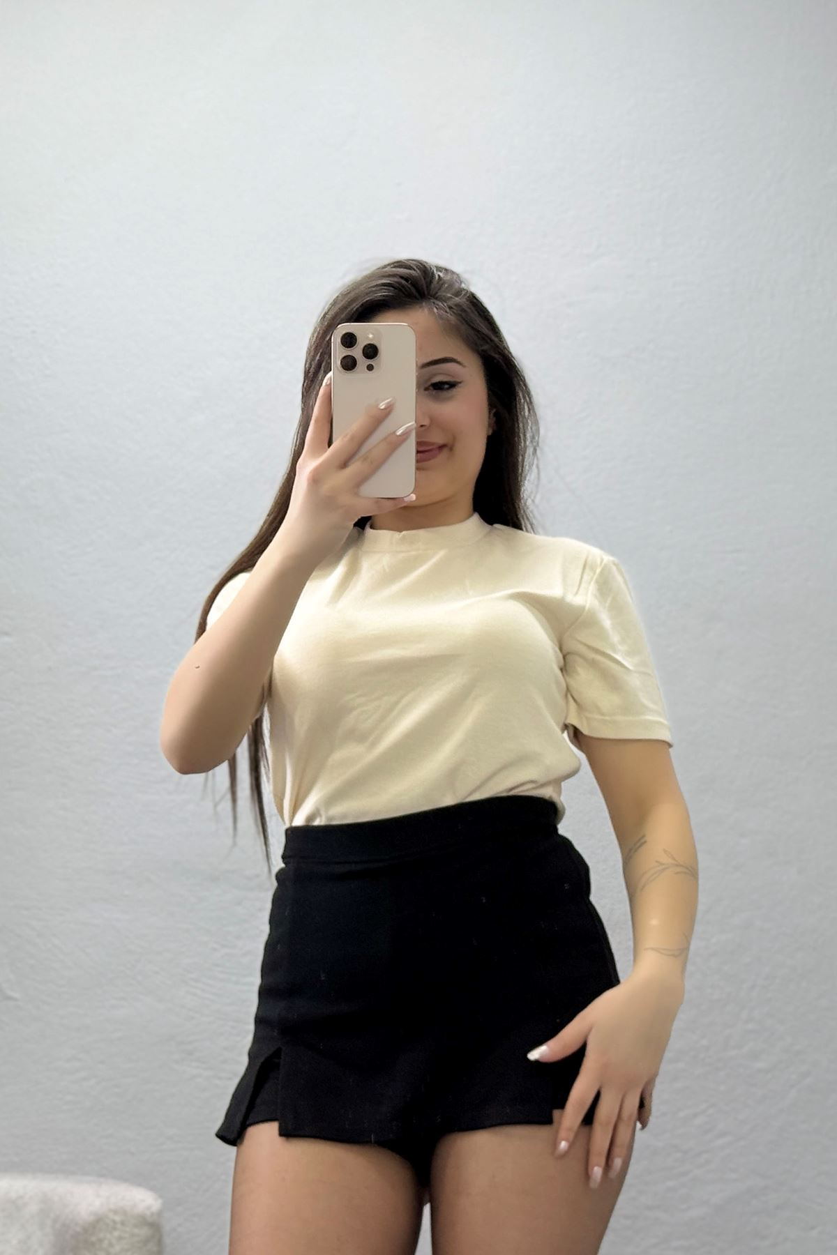 Crop Tişört Krem - 50643.444.