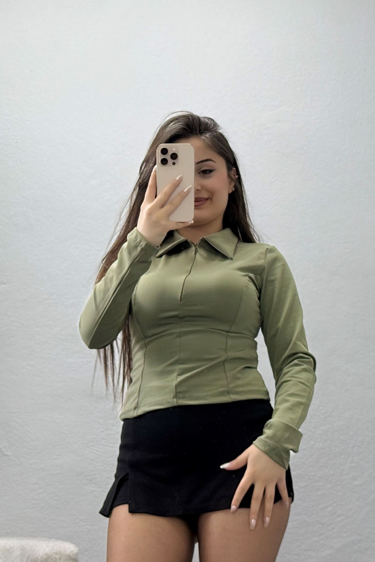 Modal Kumaş Polo Yaka Bluz Haki - 71793.444.