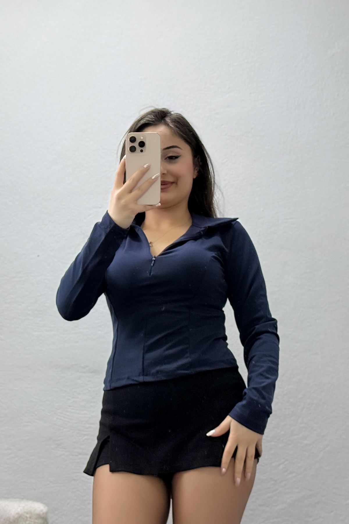 Modal Kumaş Polo Yaka Bluz Lacivert - 71793.444.