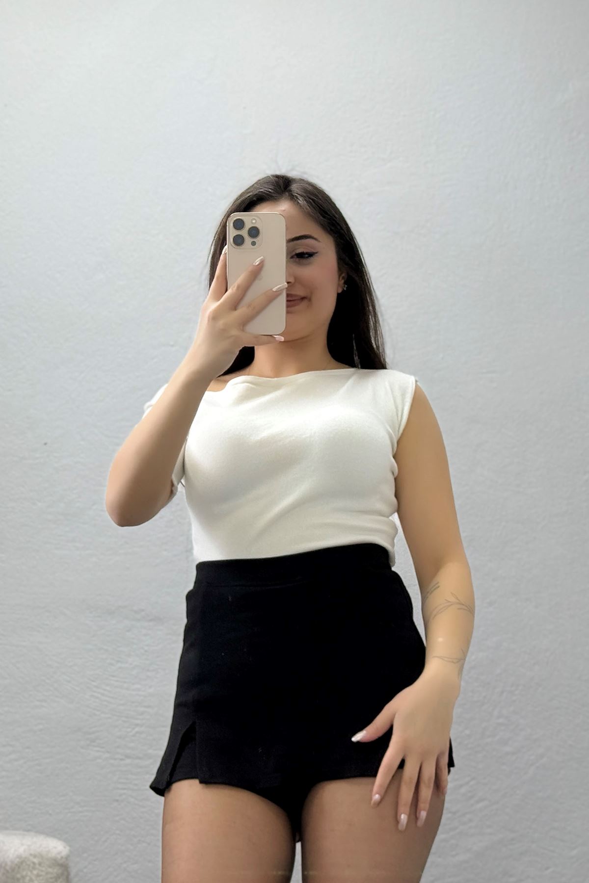 Lefon Triko Asimetrik Bluz Ekru - 81353.444.