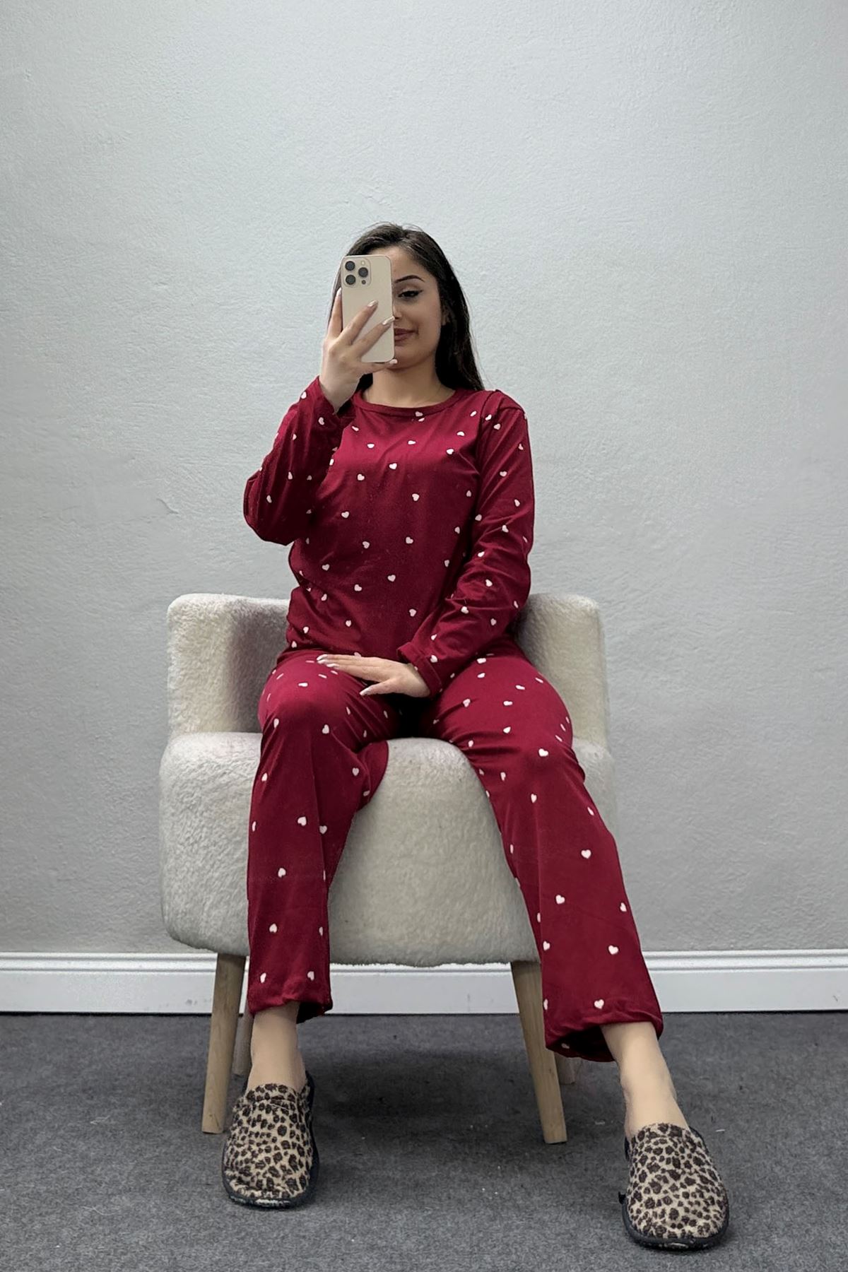 Sandy Alt Üst Aynı Pijama Takımı Bordobeyaz - 52166.1048.