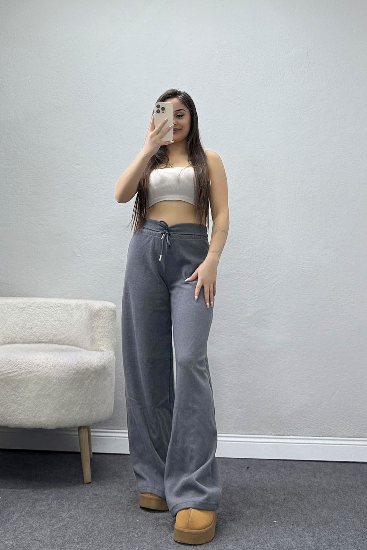 Selanik Kumaş Lastikli Palazzo Pantolon Antrasit - 51227.1567.