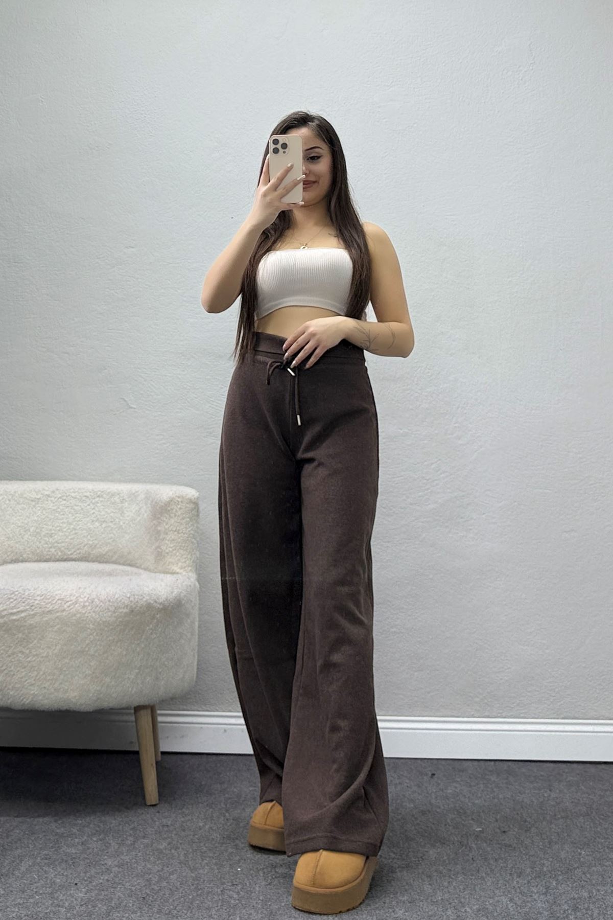 Selanik Kumaş Lastikli Palazzo Pantolon Kahve - 51227.1567.