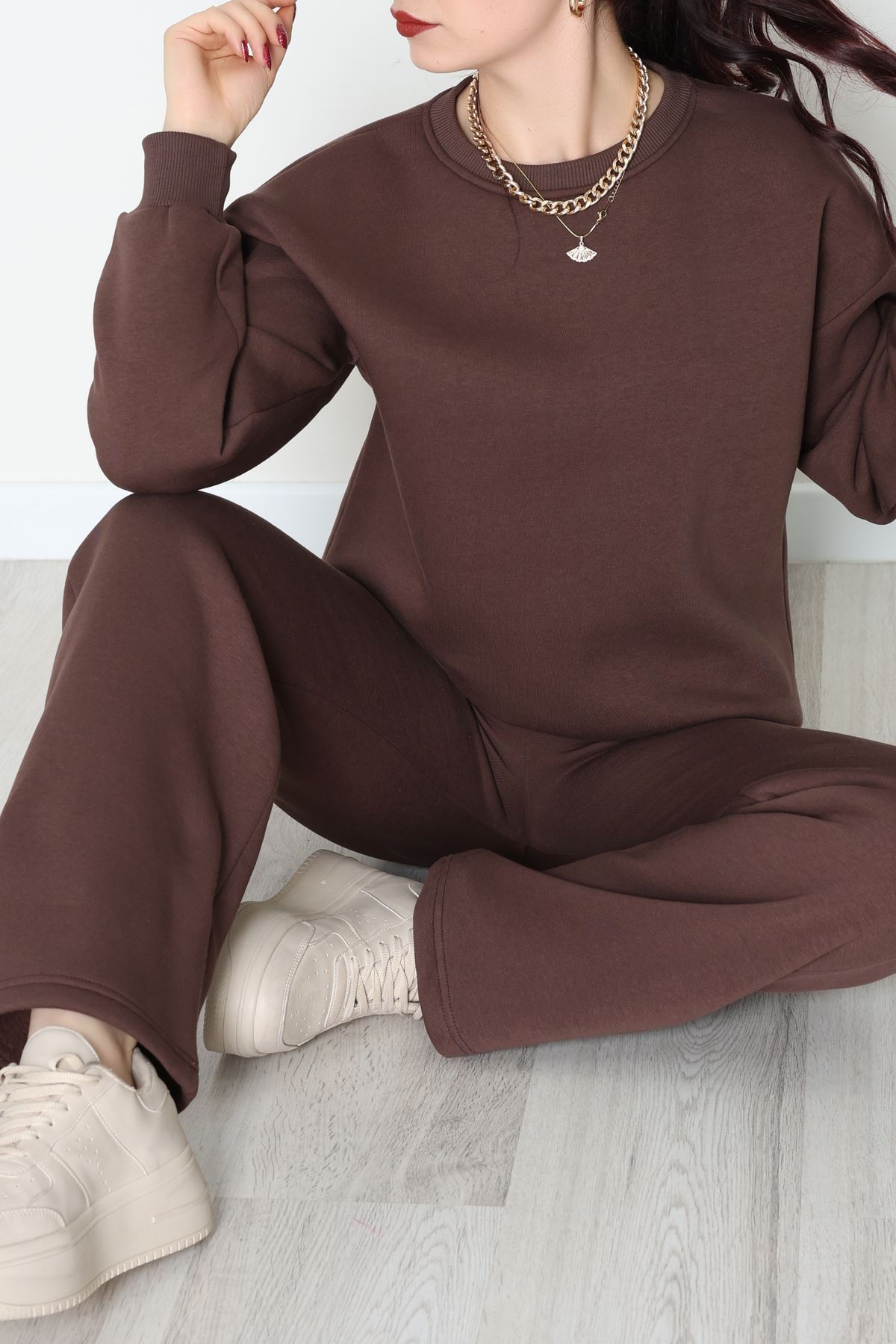 Üç İplik Eşofman Takımı Acıkahve - 70779.1878.