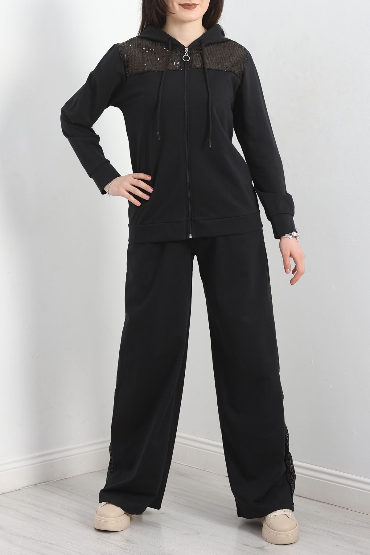 Pul İşlemeli 2 İplik Eşofman Takımı Siyah - 40016.1857.