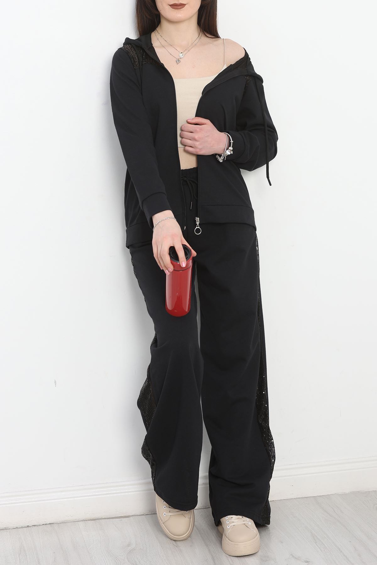 Pul İşlemeli 2 İplik Eşofman Takımı Siyah - 40016.1857.