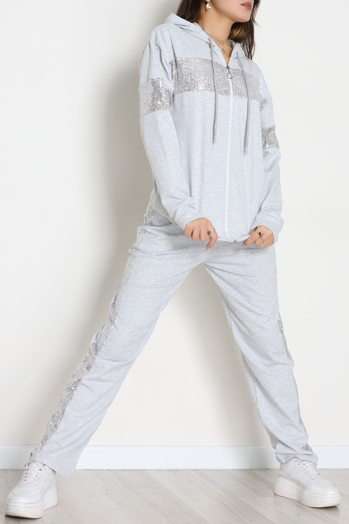 Pul Garnili 2 İplik Eşofman Takımı Gri - 50800.1857.