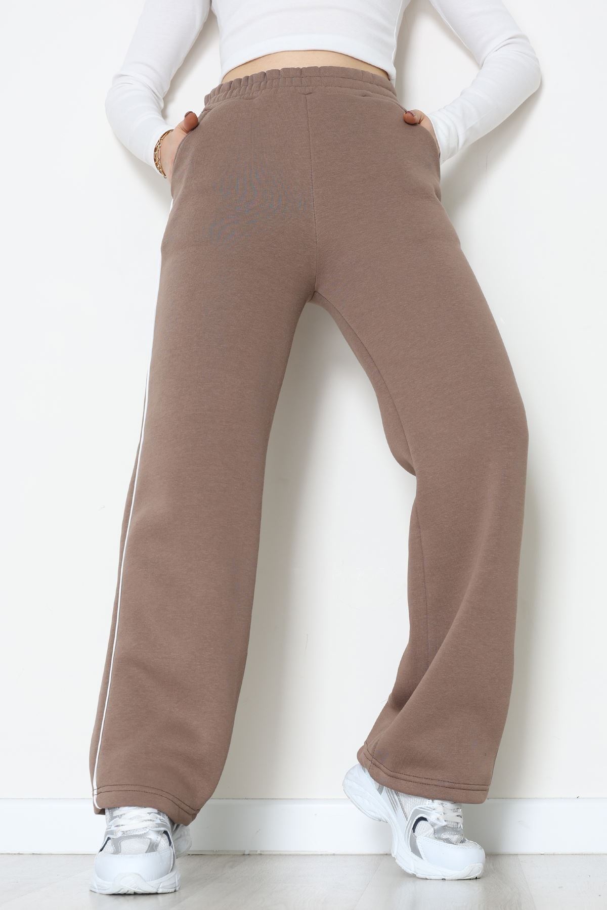 3 İplik Biyeli Palazzo Eşofman Altı Kahve1 - 30104.1878.