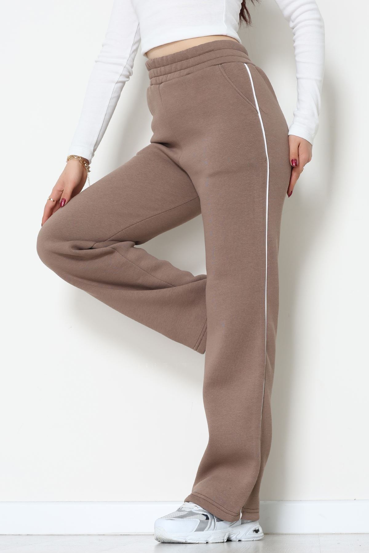 3 İplik Biyeli Palazzo Eşofman Altı Kahve1 - 30104.1878.