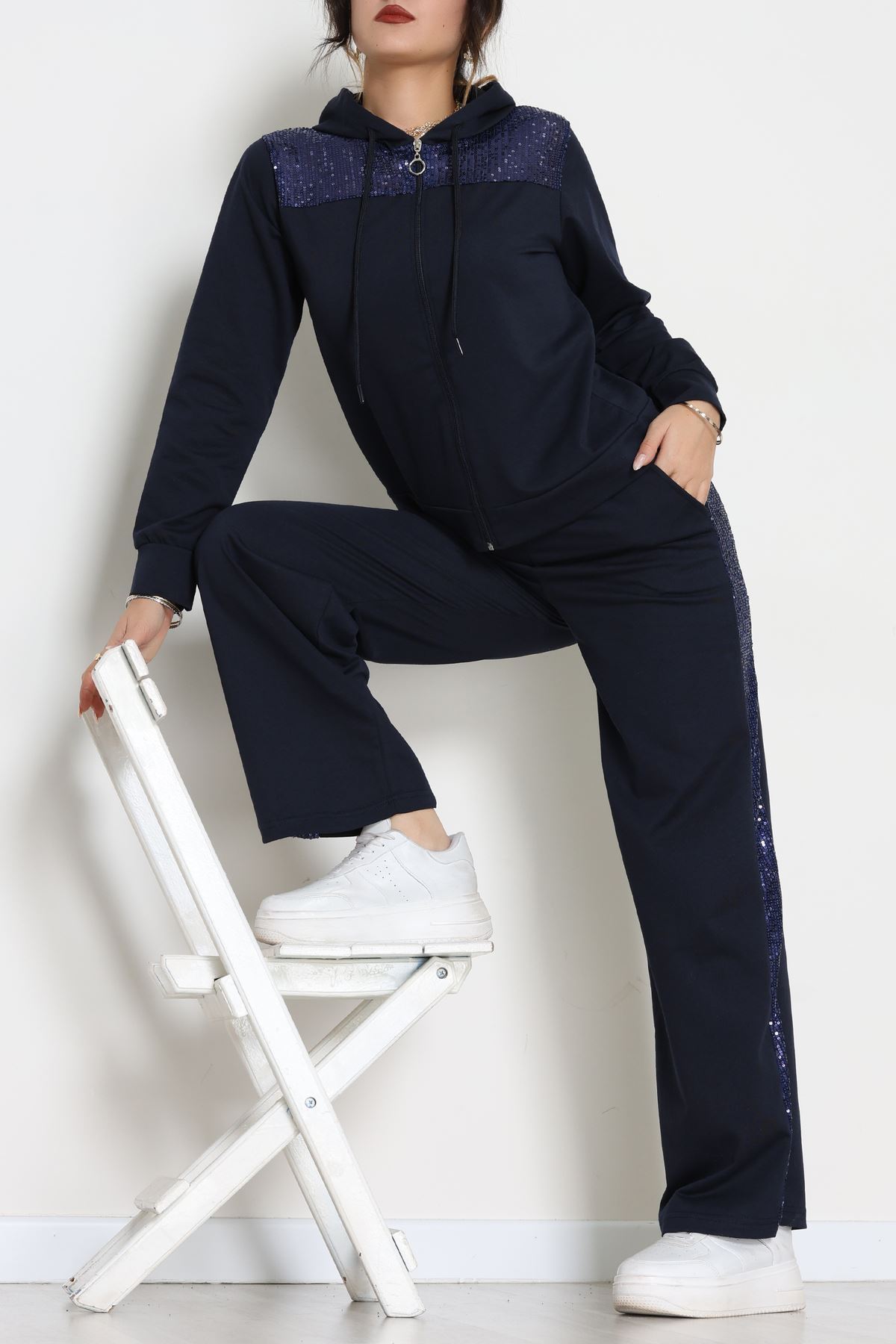 Pul İşlemeli 2 İplik Eşofman Takımı Lacivert - 40016.1857.