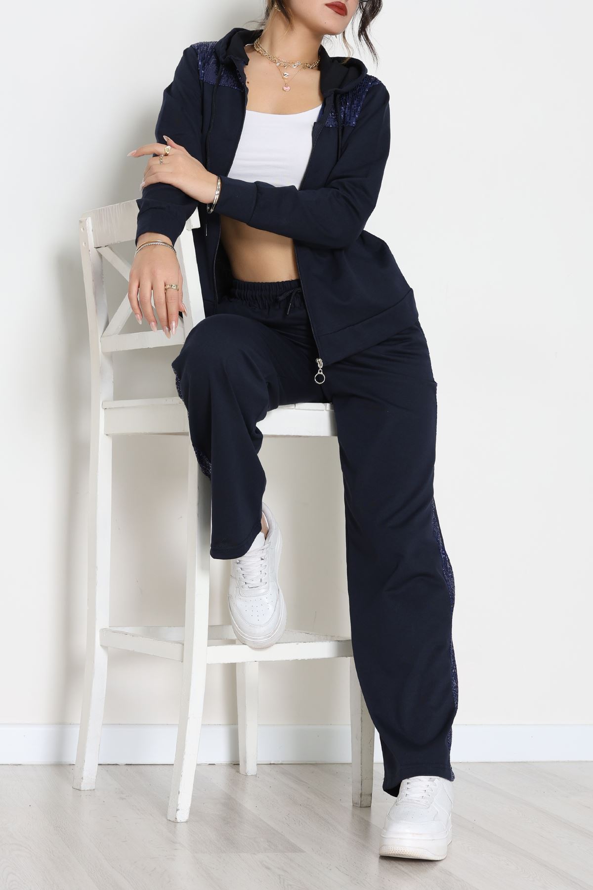 Pul İşlemeli 2 İplik Eşofman Takımı Lacivert - 40016.1857.