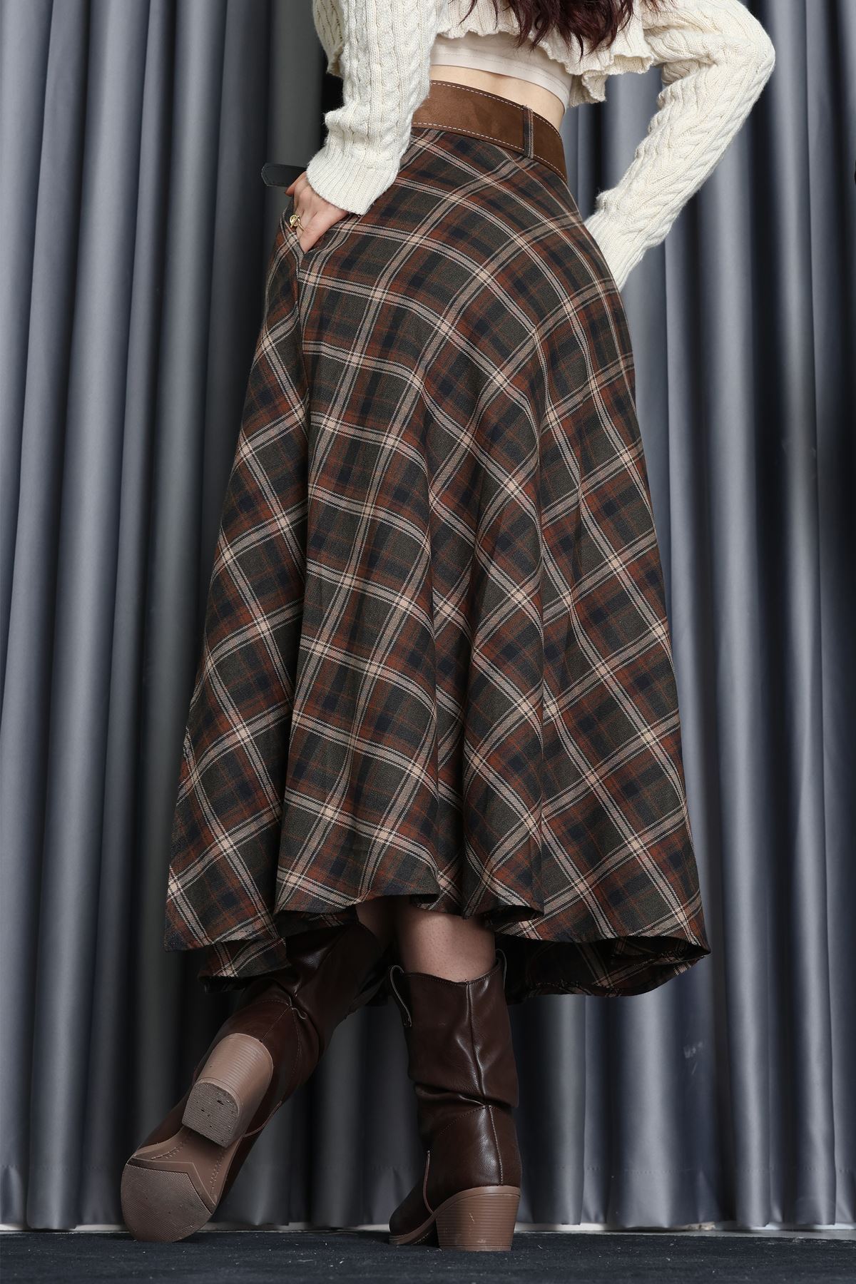 Ekose Kemerli Etek Kahve - 3365.1995.