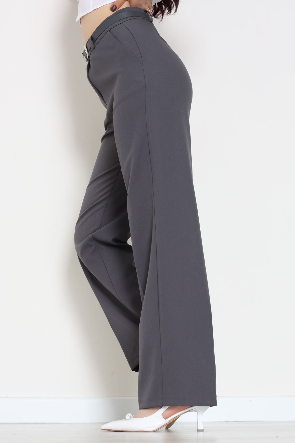Dabıl Kumaş Kemerli Palazzo Pantolon Antrasit - 51113.1920.