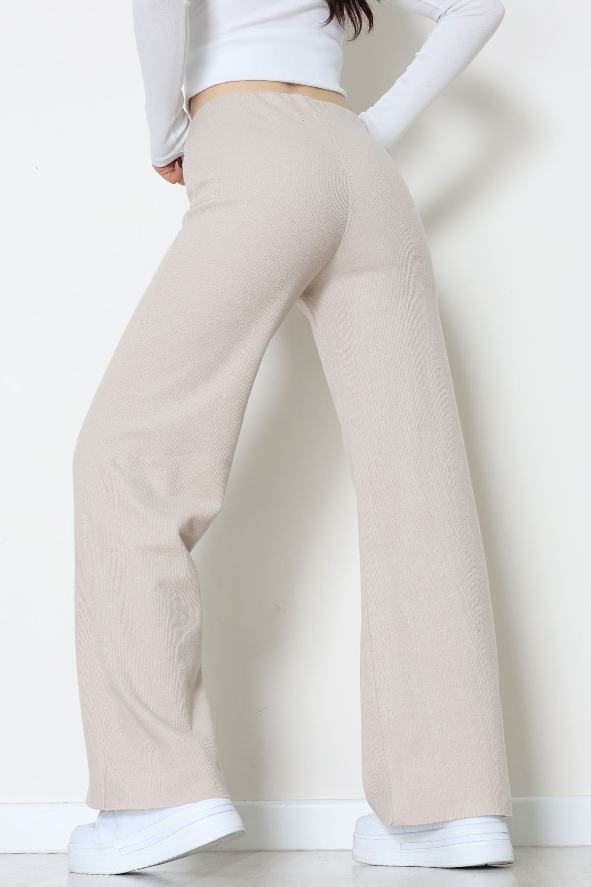 Selanik Kumaş Bel Lastikli Çımalı Pantolon Bej - 51226.1567.