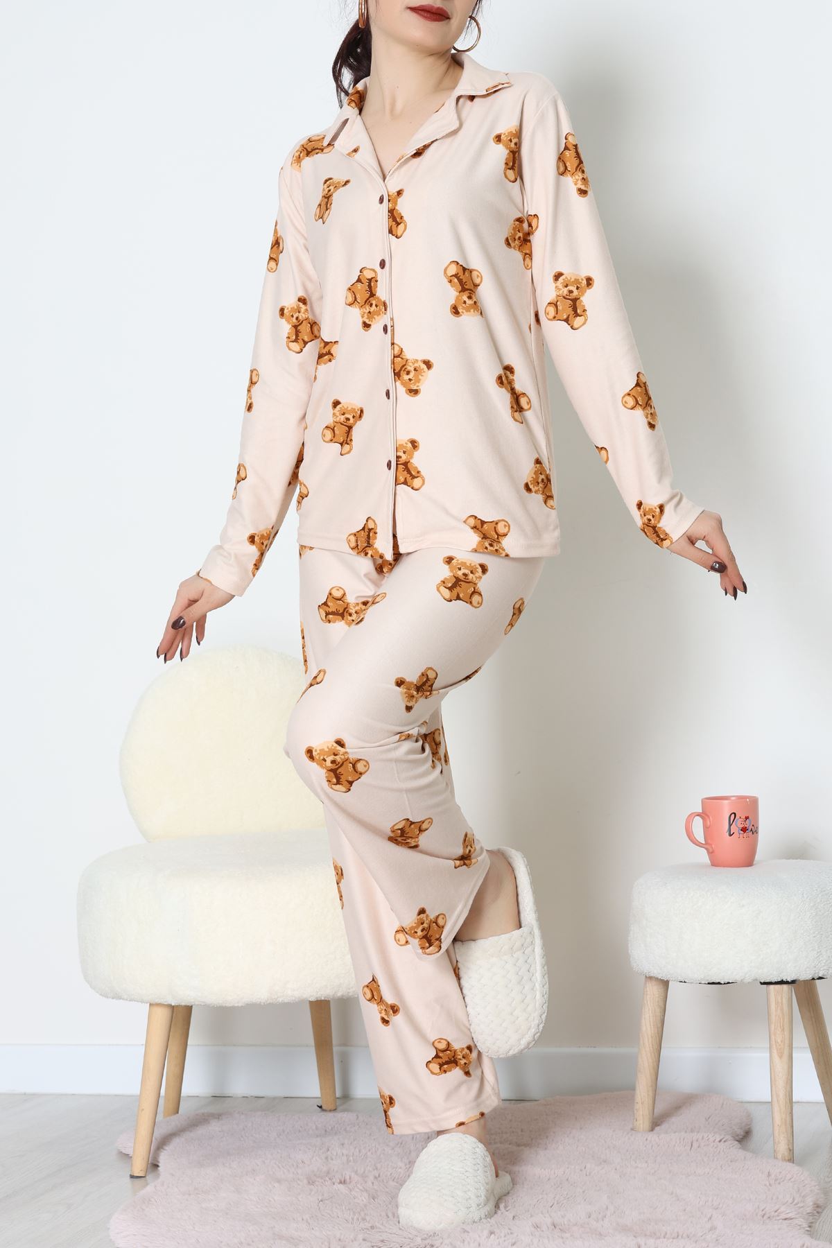 Düğmeli Süet Takım Bejayıkafa - 450.1287.