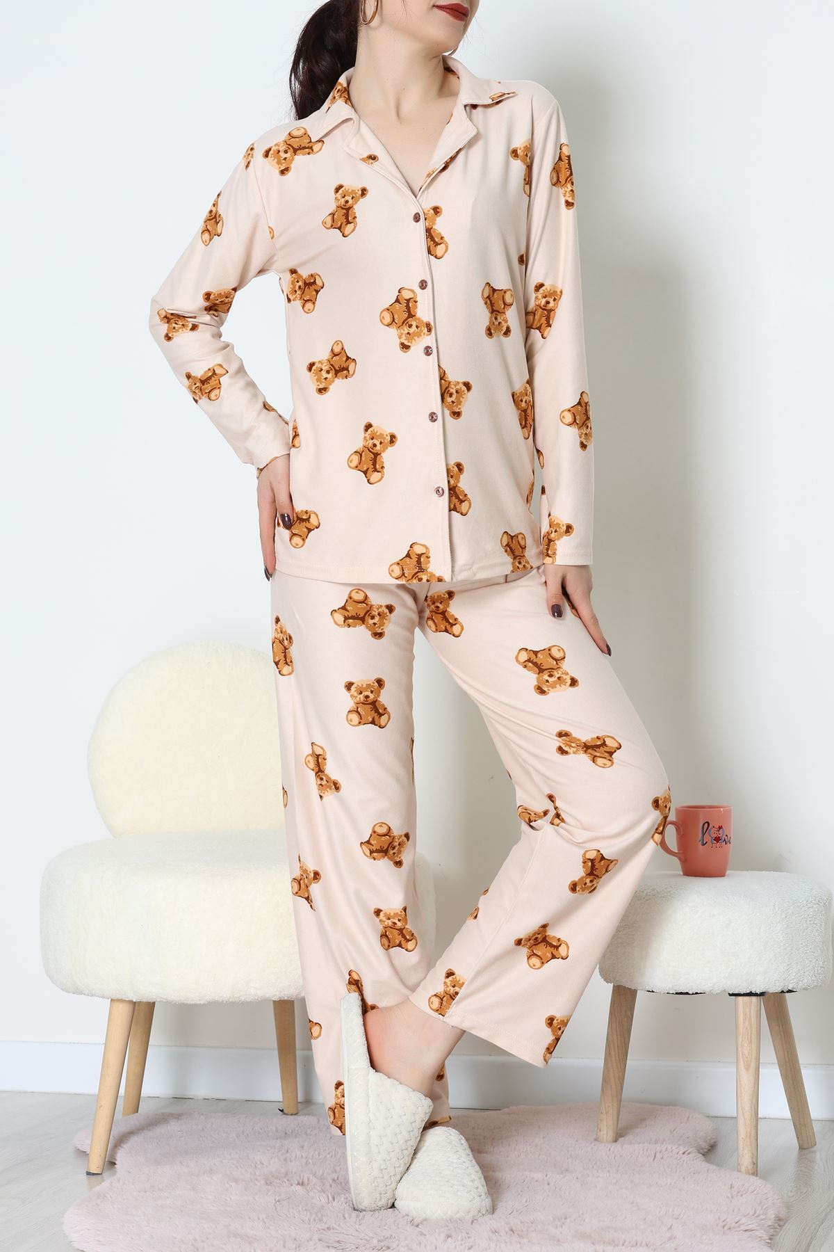 Düğmeli Süet Takım Bejayıkafa - 450.1287.