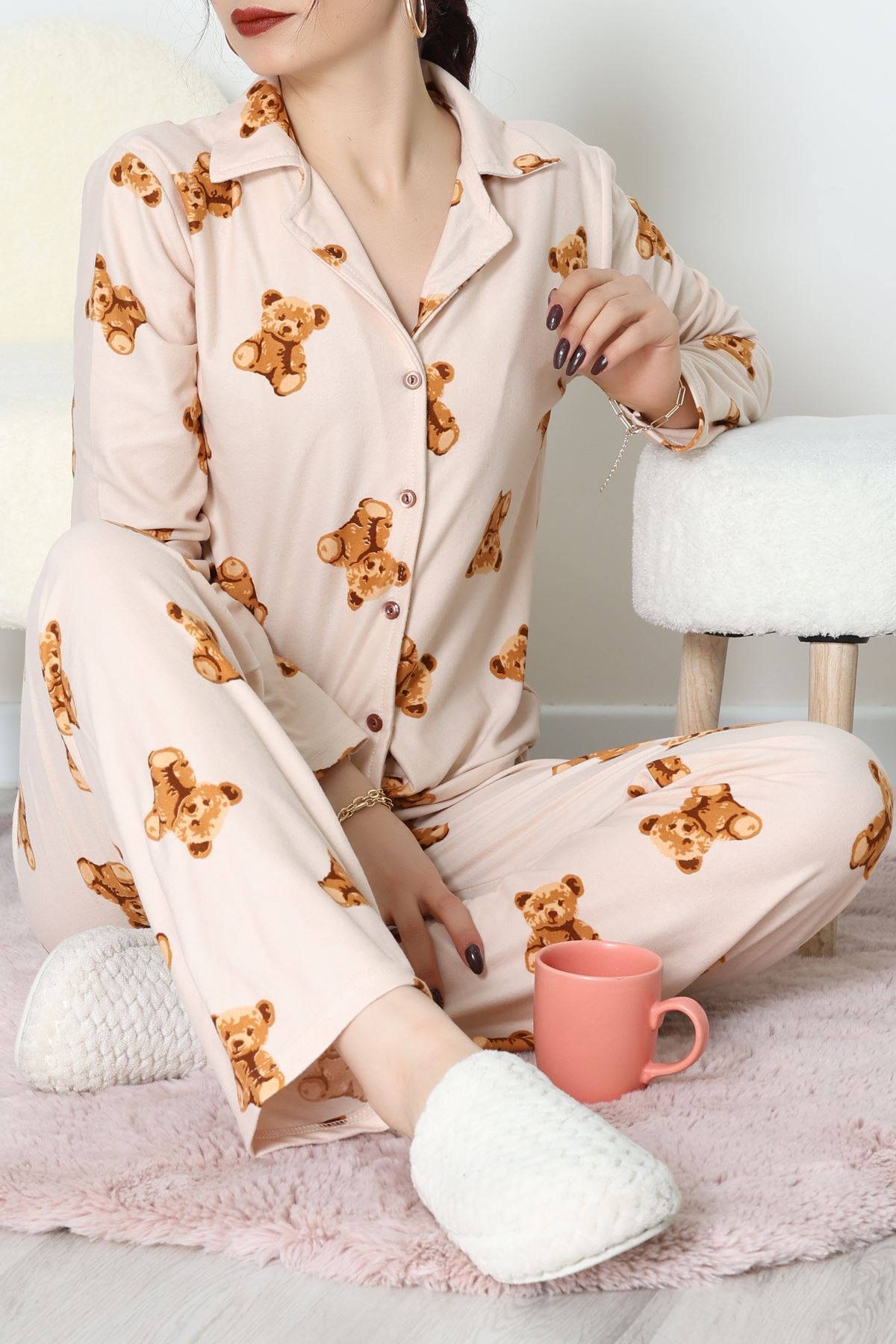 Düğmeli Süet Takım Bejayıkafa - 450.1287.