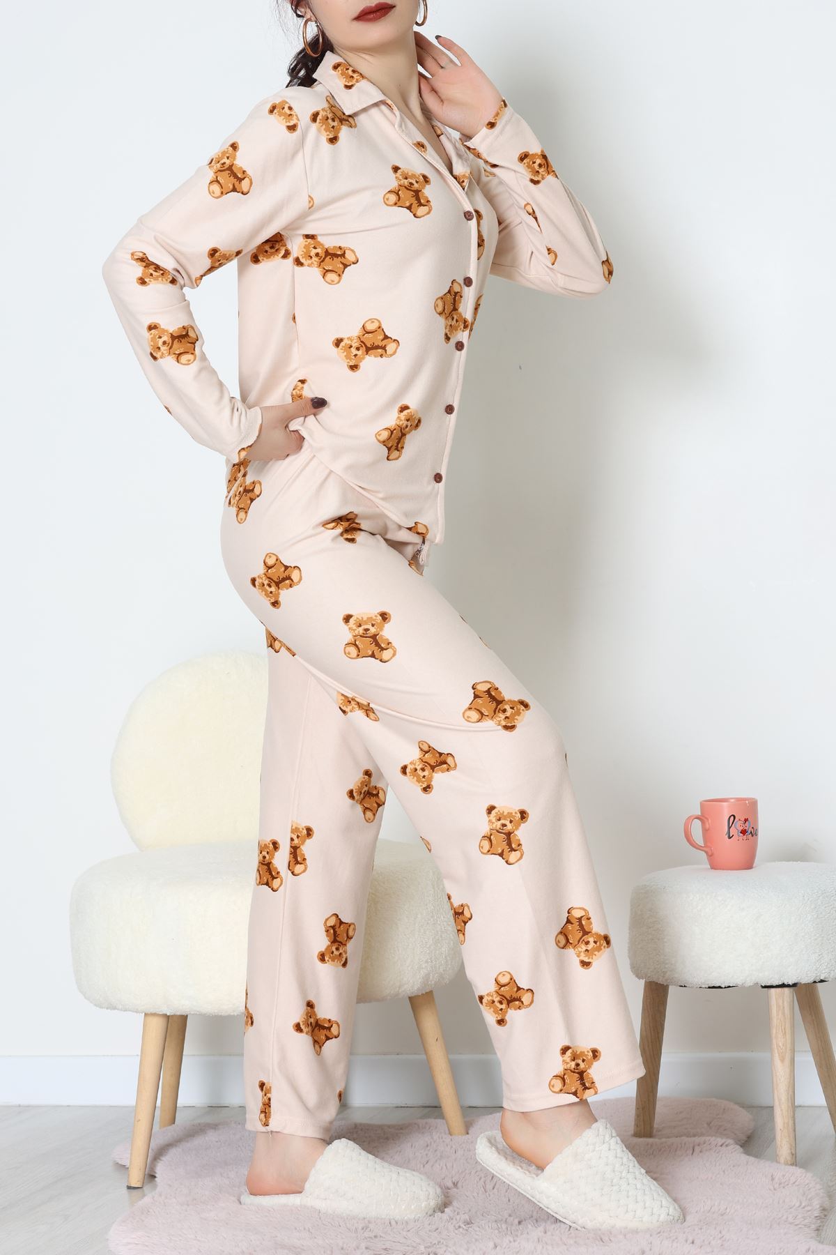 Düğmeli Süet Takım Bejayıkafa - 450.1287.