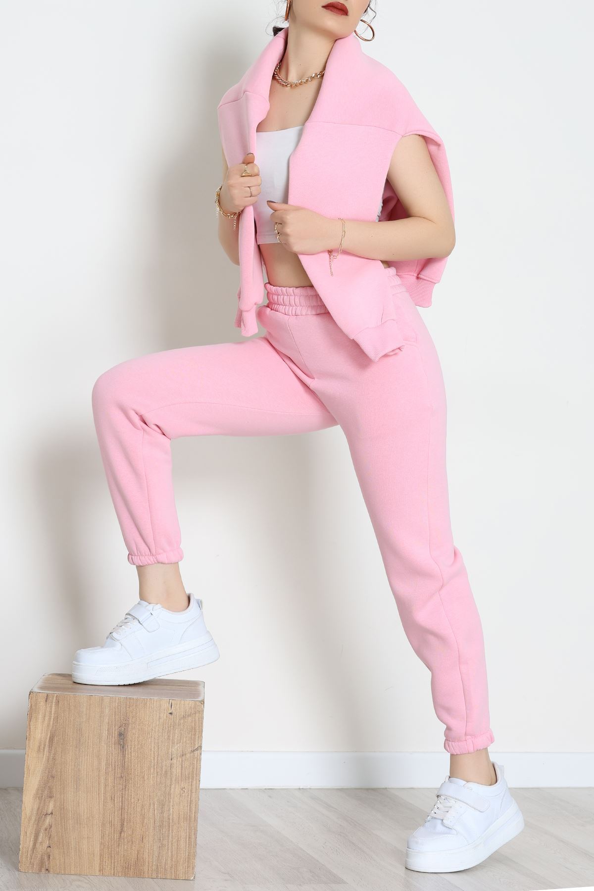 3 İplik Kapşonlu Eşofman Takımı Pembe - 20255.1878.