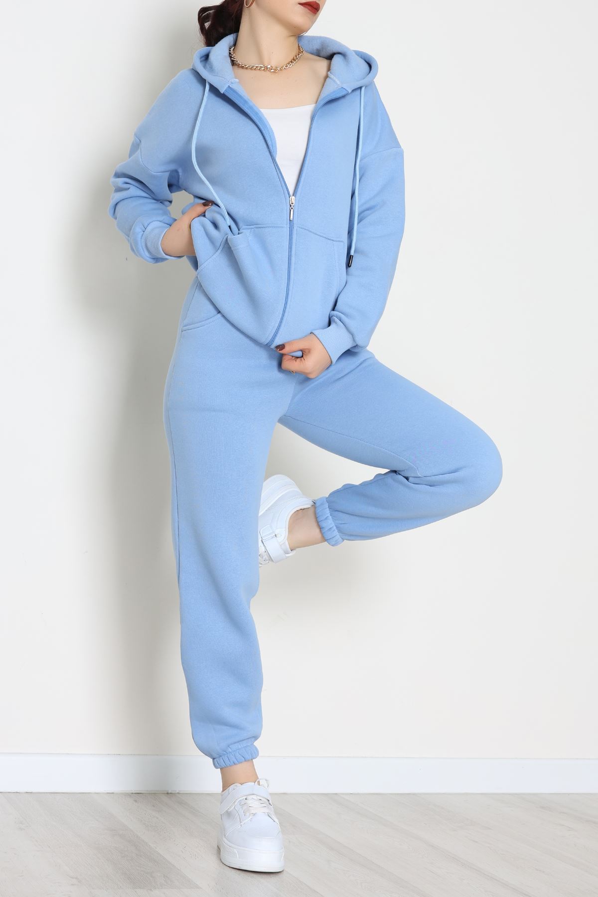 3 İplik Kapşonlu Eşofman Takımı Bebemavi - 20255.1878.