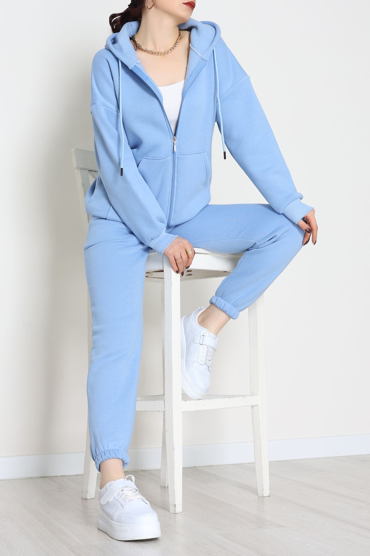 3 İplik Kapşonlu Eşofman Takımı Bebemavi - 20255.1878.