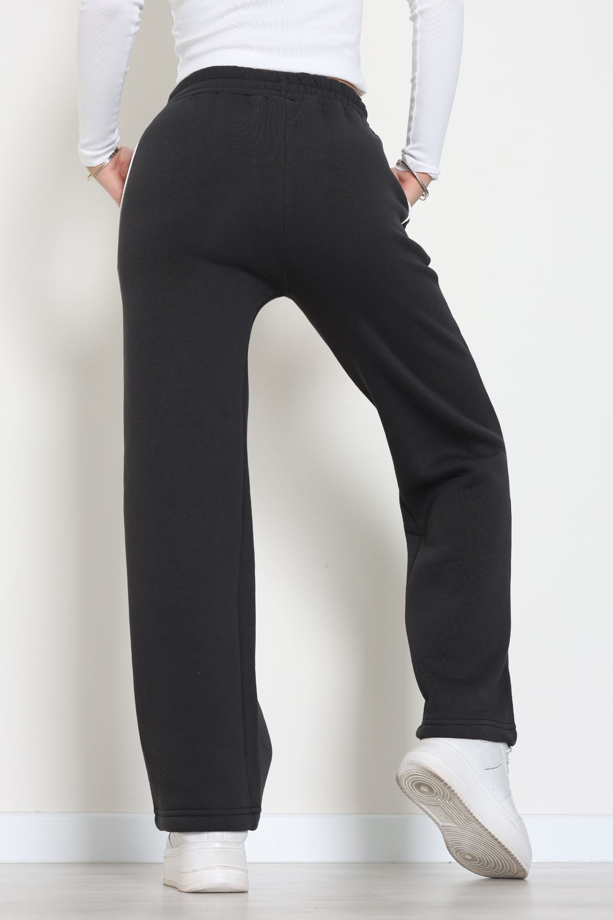 3 İplik Biyeli Palazzo Eşofman Altı Koyufüme - 30104.1878.