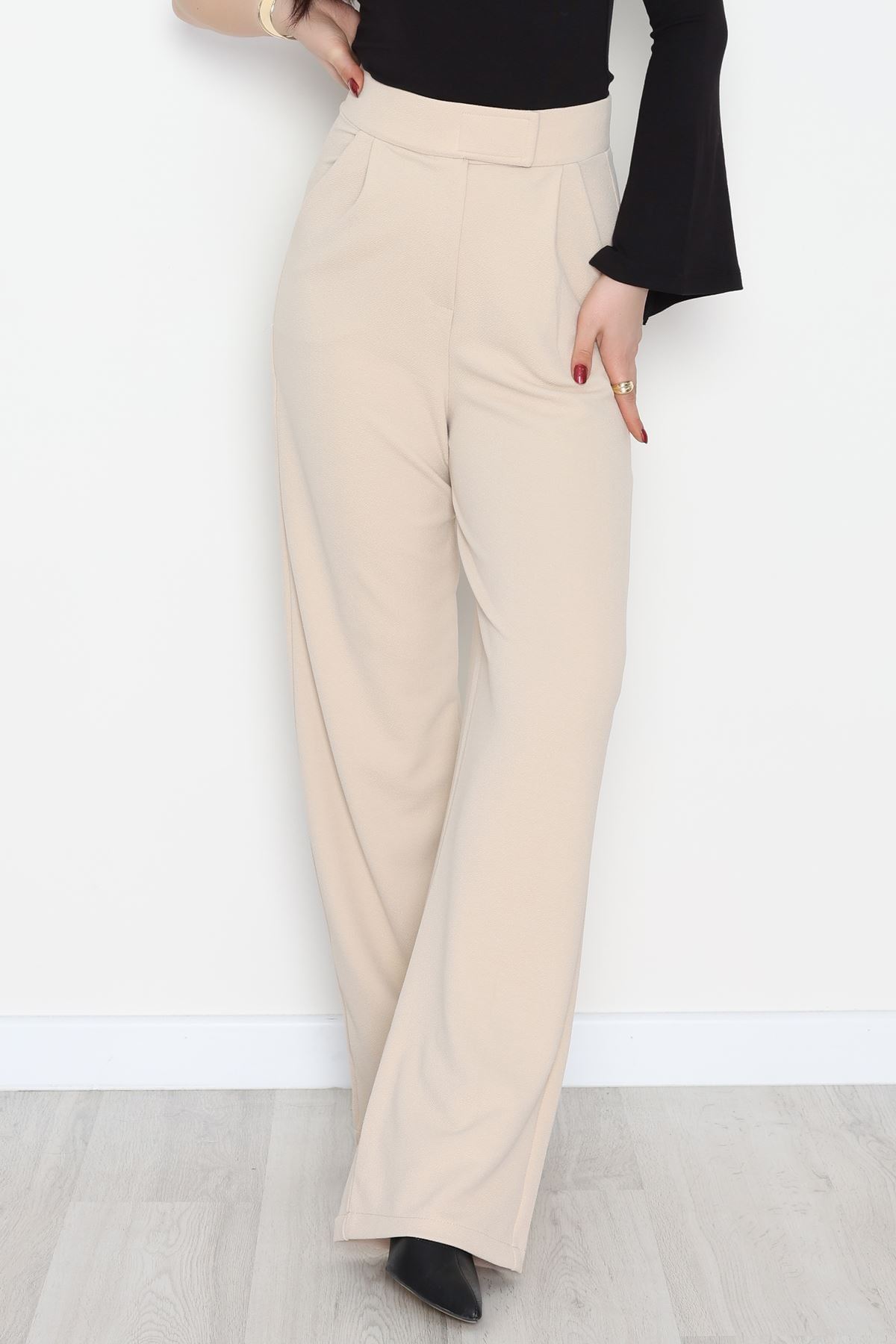Kemer Cırtlı Krep Pantolon Bej - 20255.1865.