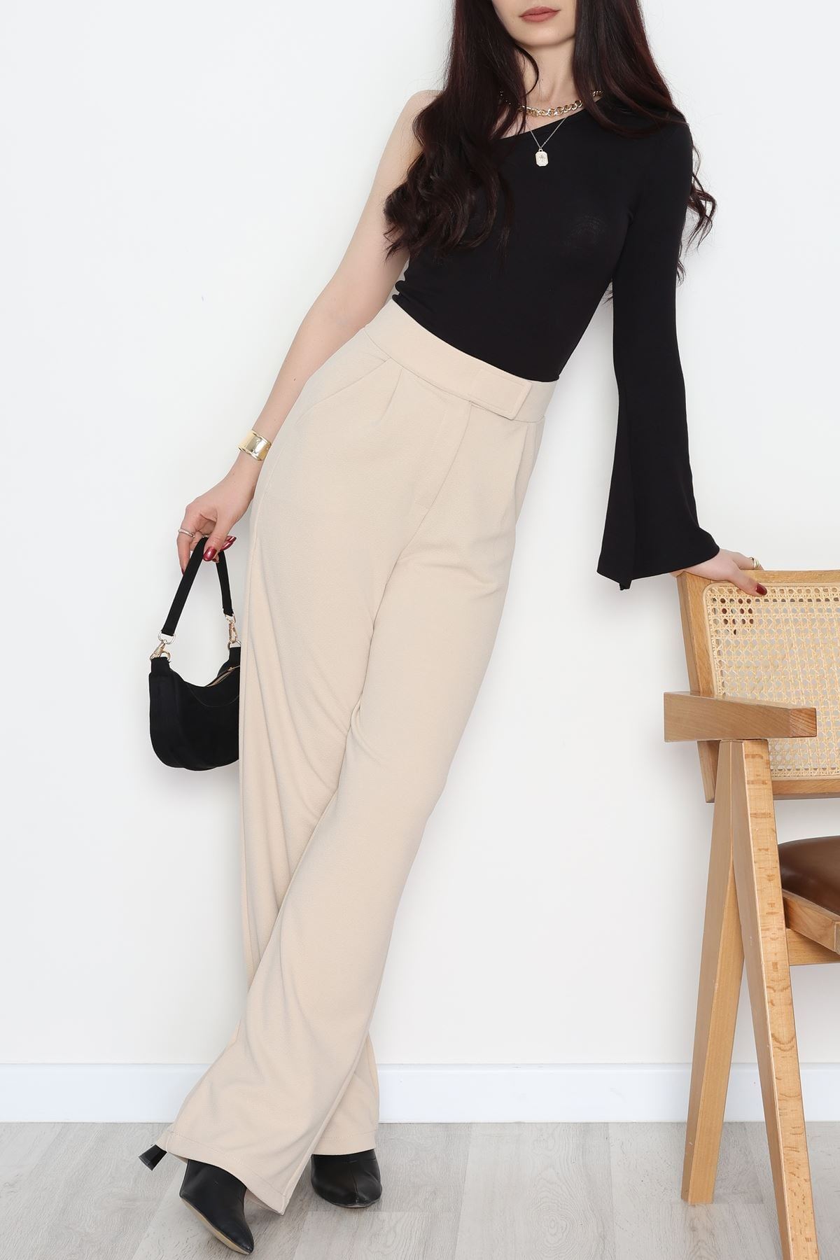 Kemer Cırtlı Krep Pantolon Bej - 20255.1865.